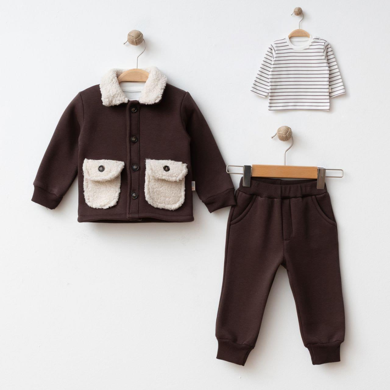 SD BEBE WELSOFT YAKALI ERKEK BEBEK CEPLİ 3 LÜ TAKIM