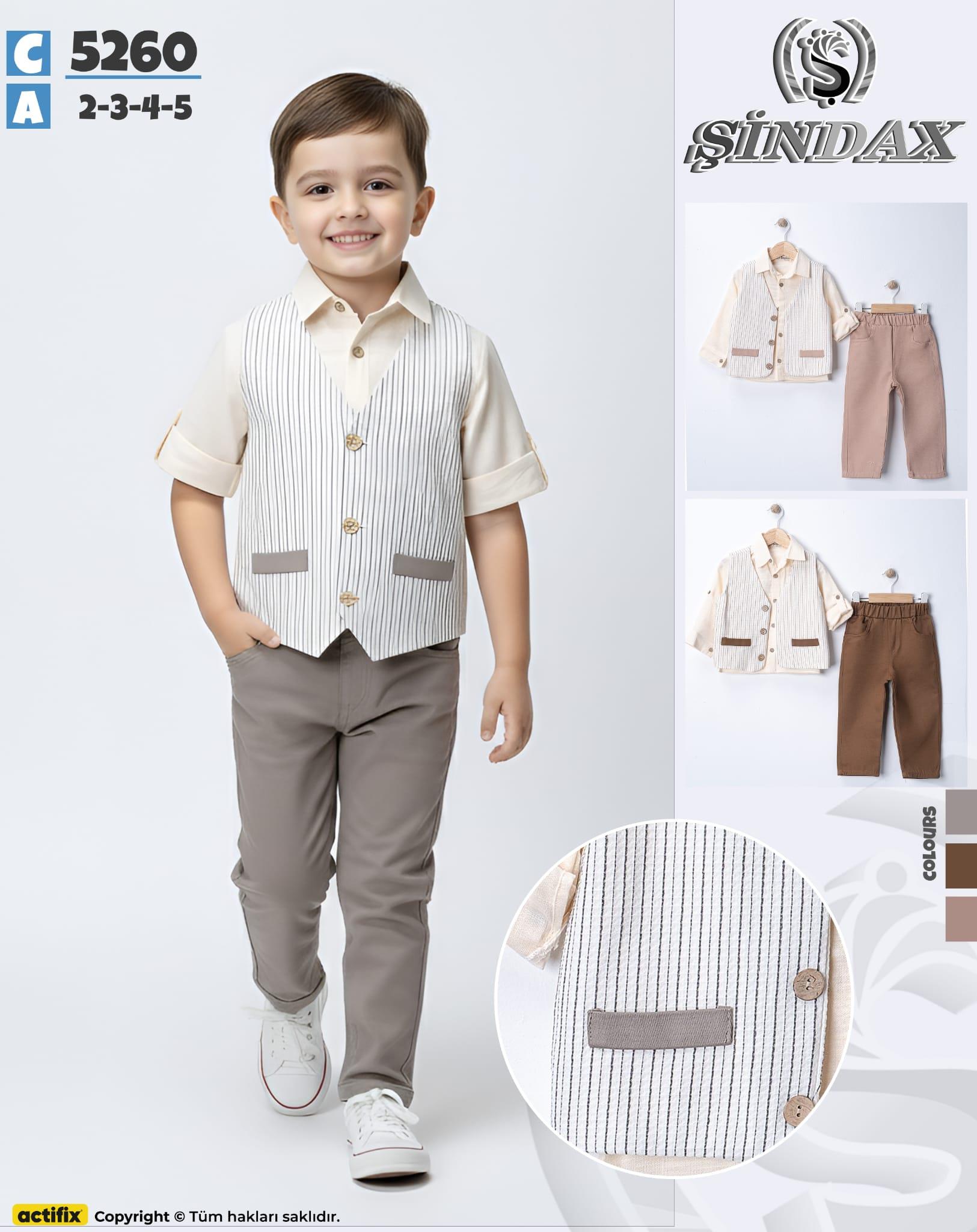 ŞİNDAX BEBE GÖMLEKLİ YELEKLİ CEP DETAYLI 3 LÜ TAKIM 2-6 YAŞ