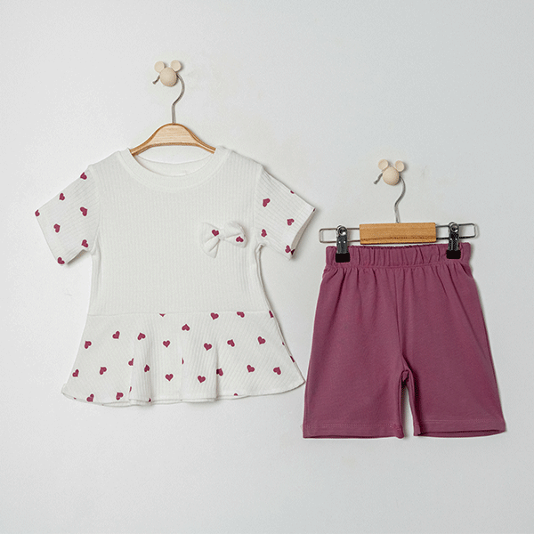 ŞİNDAX KIZ ÇOCUK KALP BASKILI 2 Lİ TAKIM 2-5 Y