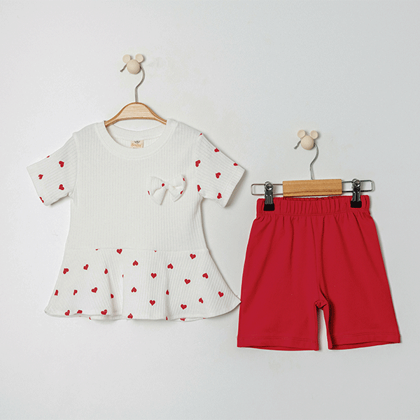 ŞİNDAX KIZ ÇOCUK KALP BASKILI 2 Lİ TAKIM 2-5 Y