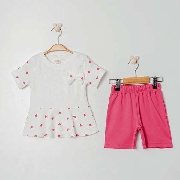 ŞİNDAX KIZ ÇOCUK KALP BASKILI 2 Lİ TAKIM 2-5 Y