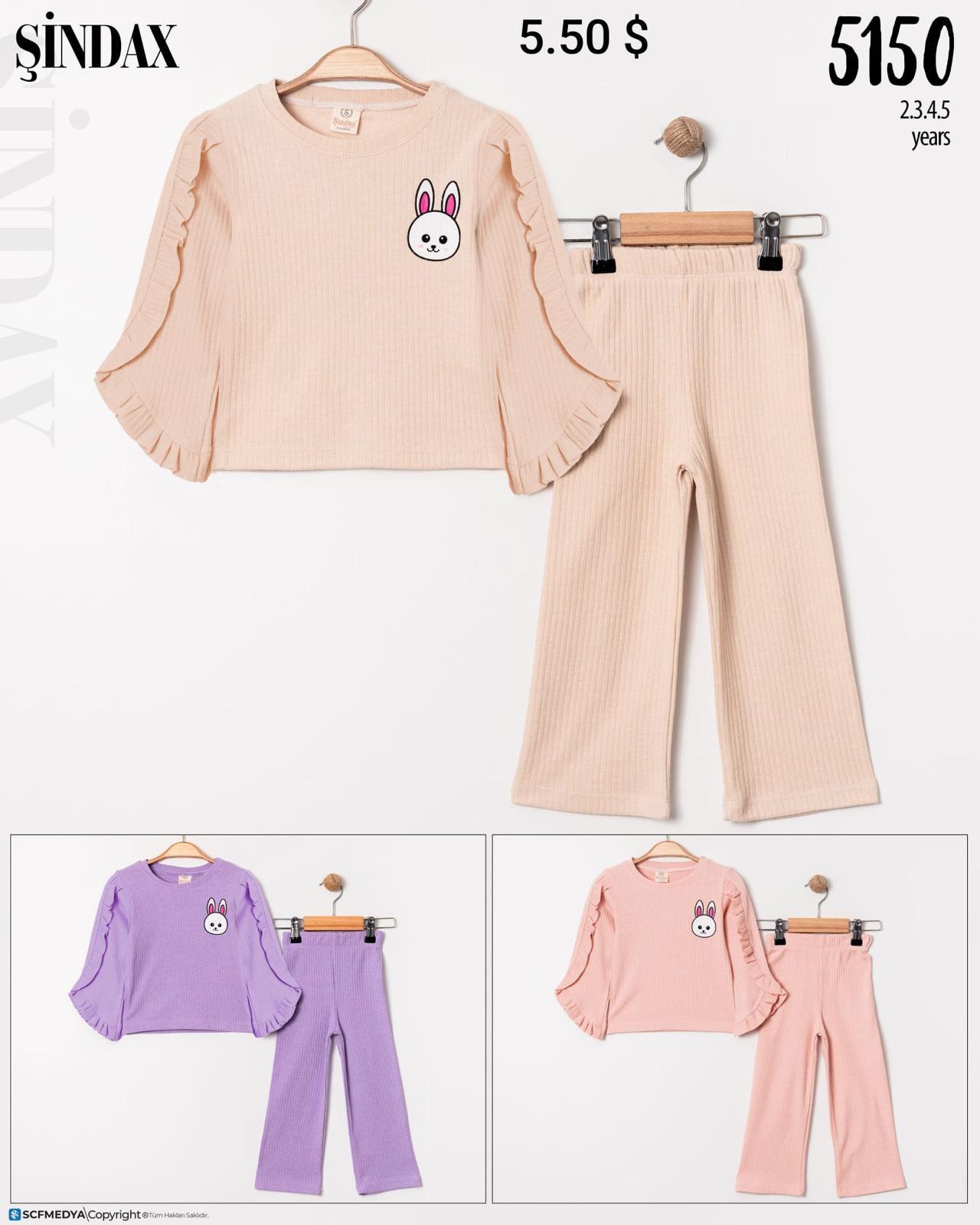 ŞİNDAX TAVŞAN BASKILI RAPORLU KIZ ÇOCUK 2 Lİ TAKIM