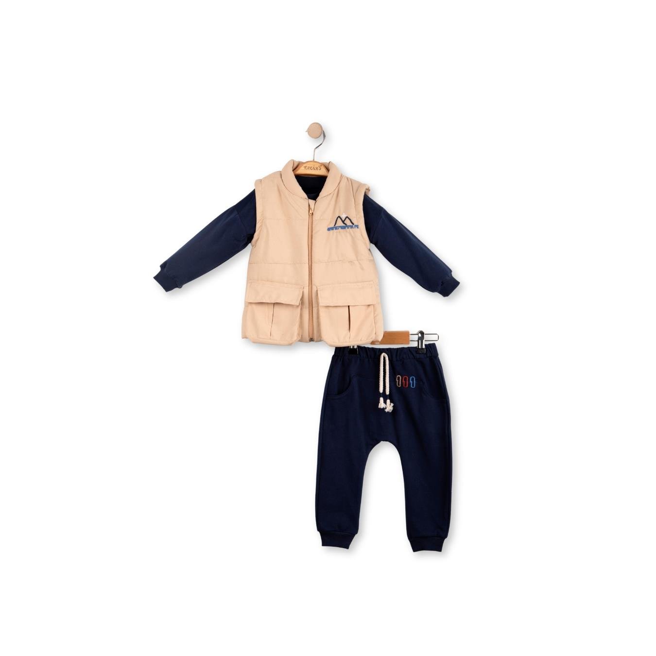 Şişme Yelekli Erkek Bebek Üçlü Takım