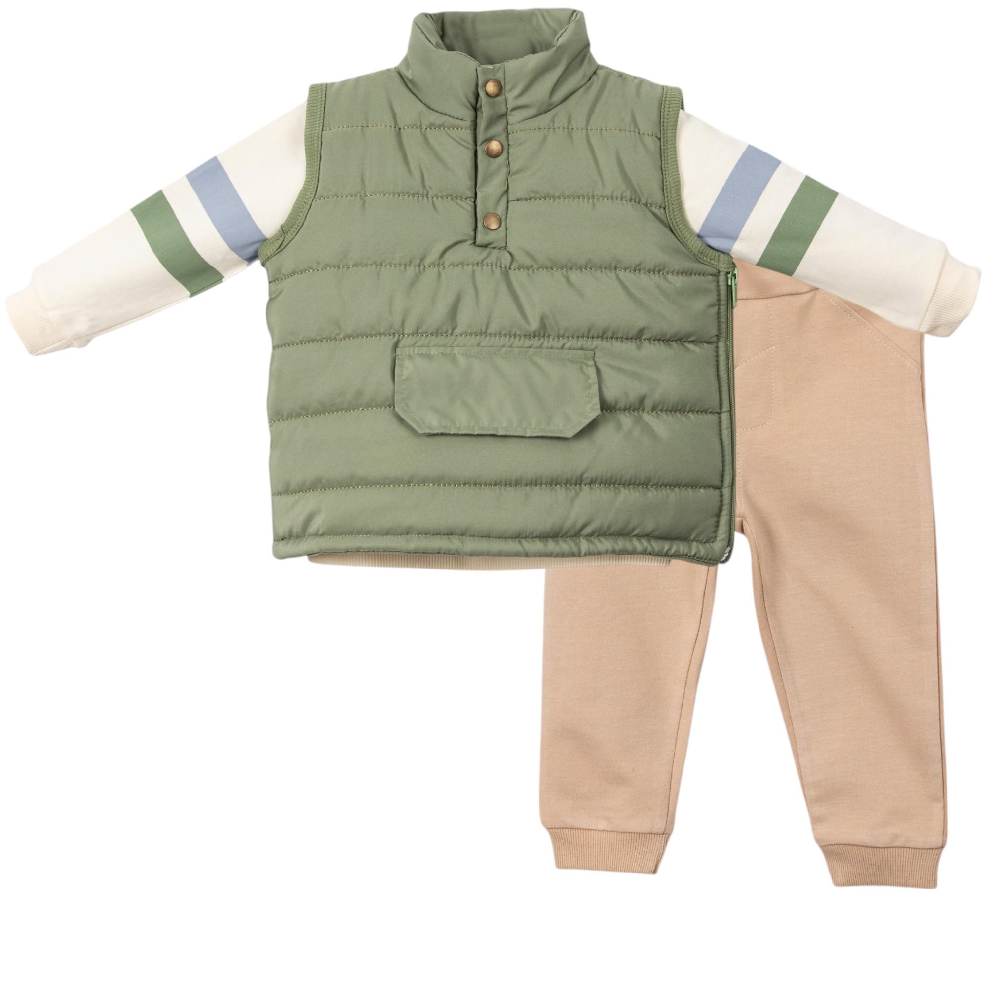 Şişme Yelekli Erkek Bebek Üçlü Takım