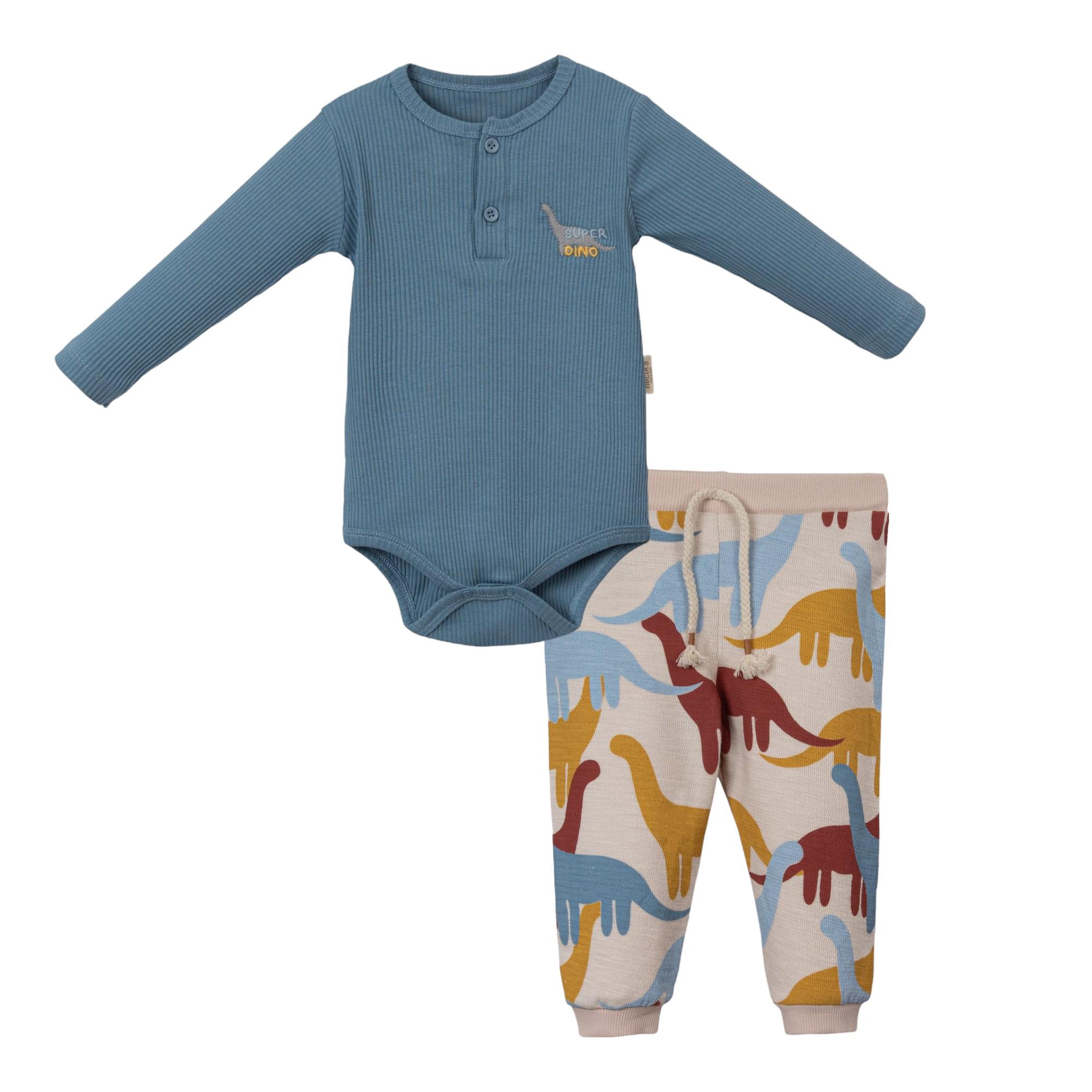 Süper Dino Figürlü Erkek Bebek Bodyli Takım