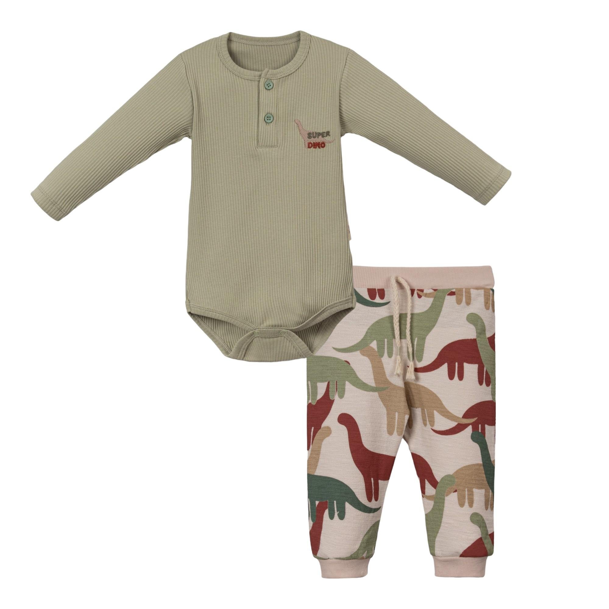 Süper Dino Figürlü Erkek Bebek Bodyli Takım