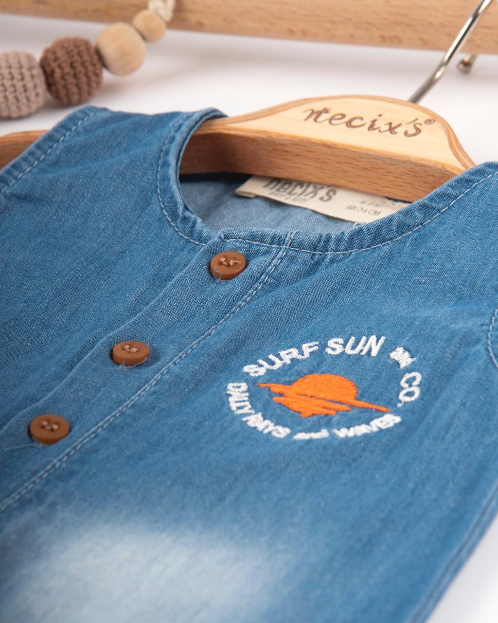 Surf Sun Şapkalı Erkek Bebek Kot Tulum