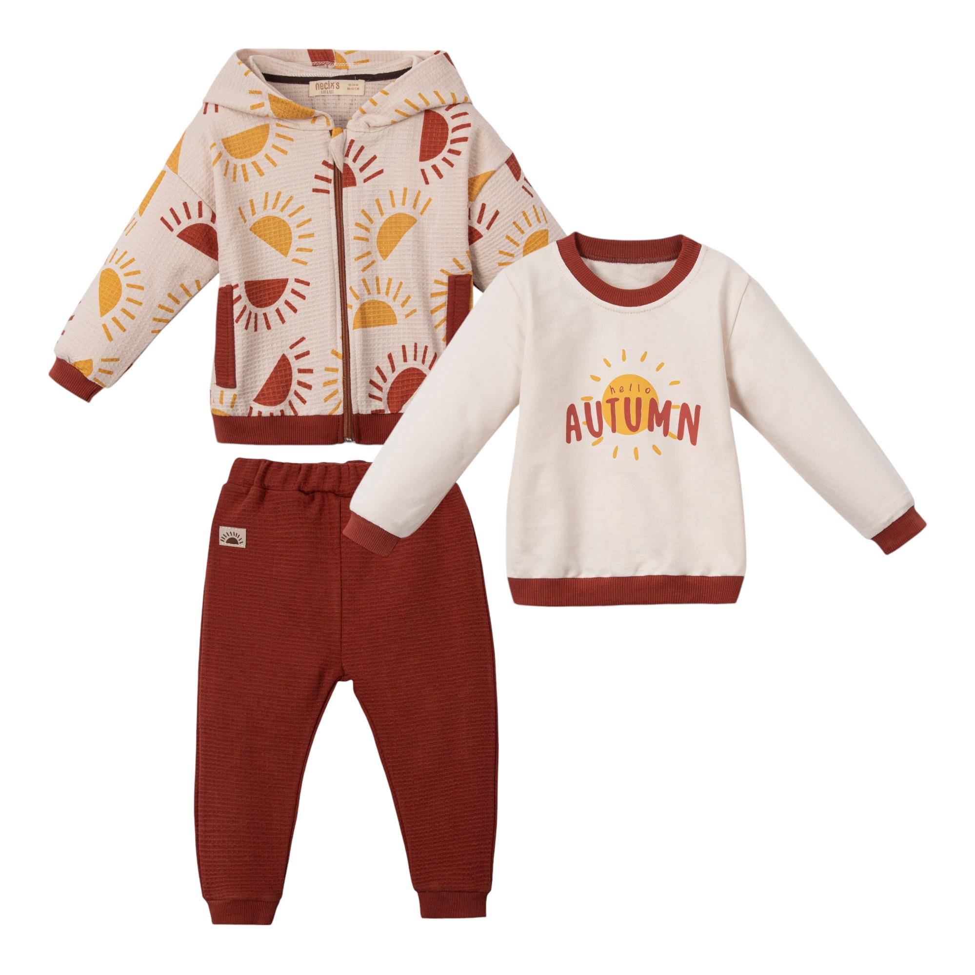 Tarbela Kapüşonlu Erkek Bebek Üçlü Takım