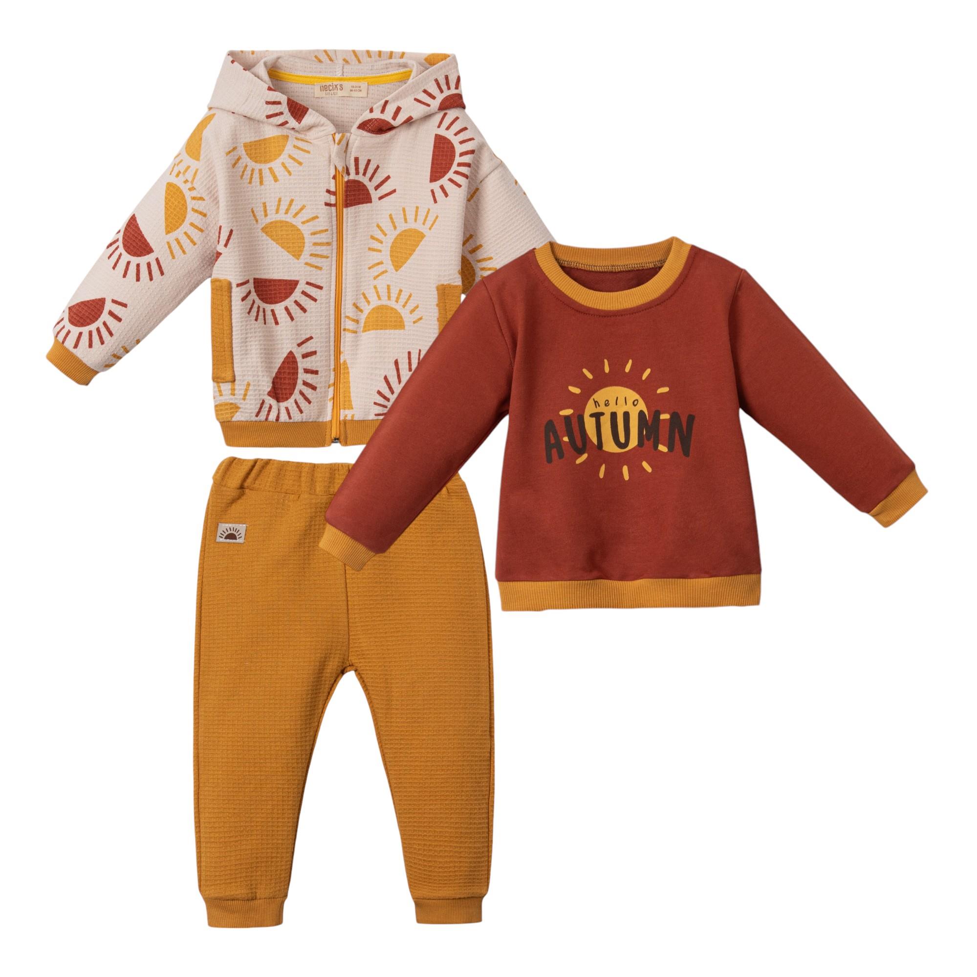 Tarbela Kapüşonlu Erkek Bebek Üçlü Takım