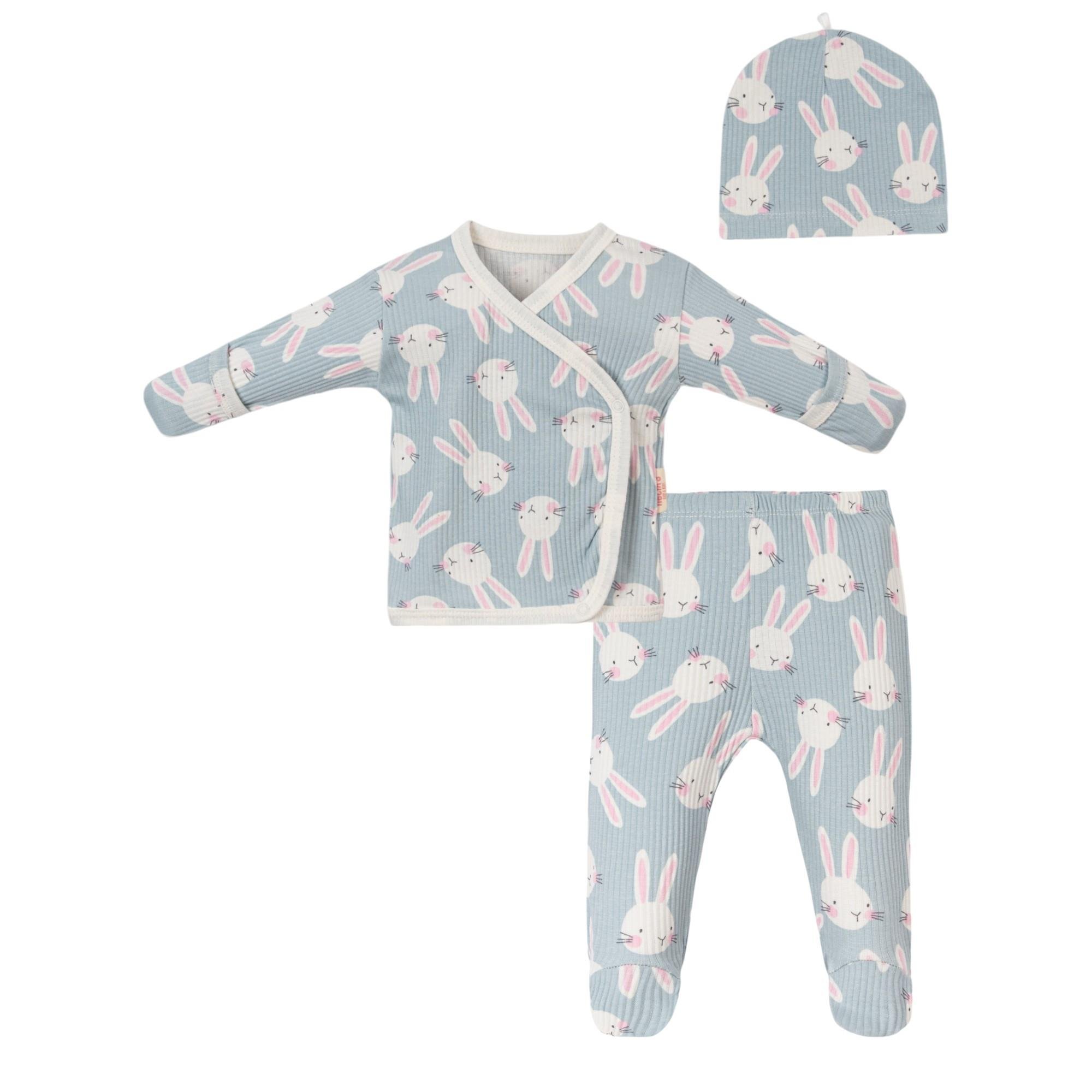 Tavşan Baskılı Kız Bebek Üçlü Set