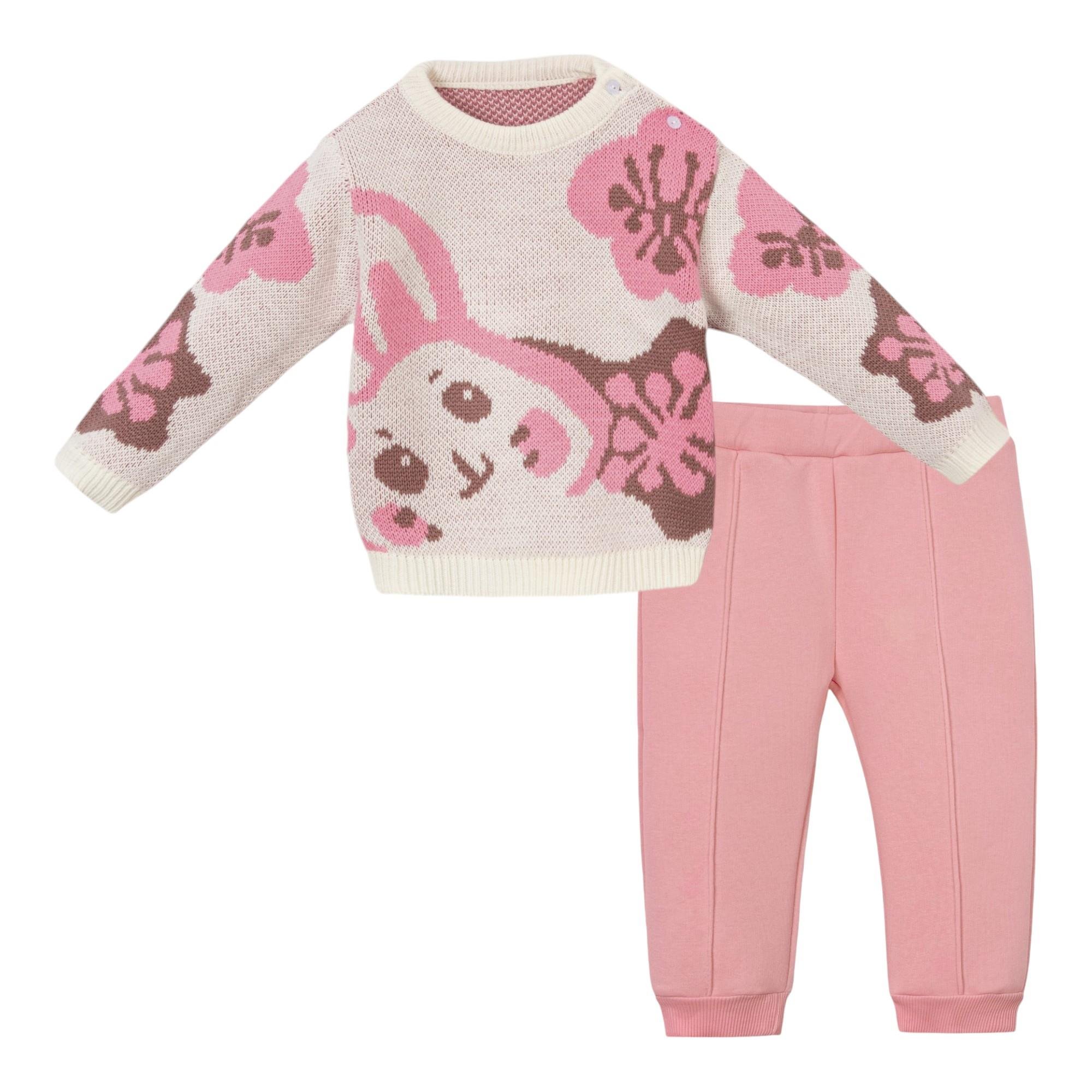 Tavşan Desenli Kız Bebek Triko İkili Takım