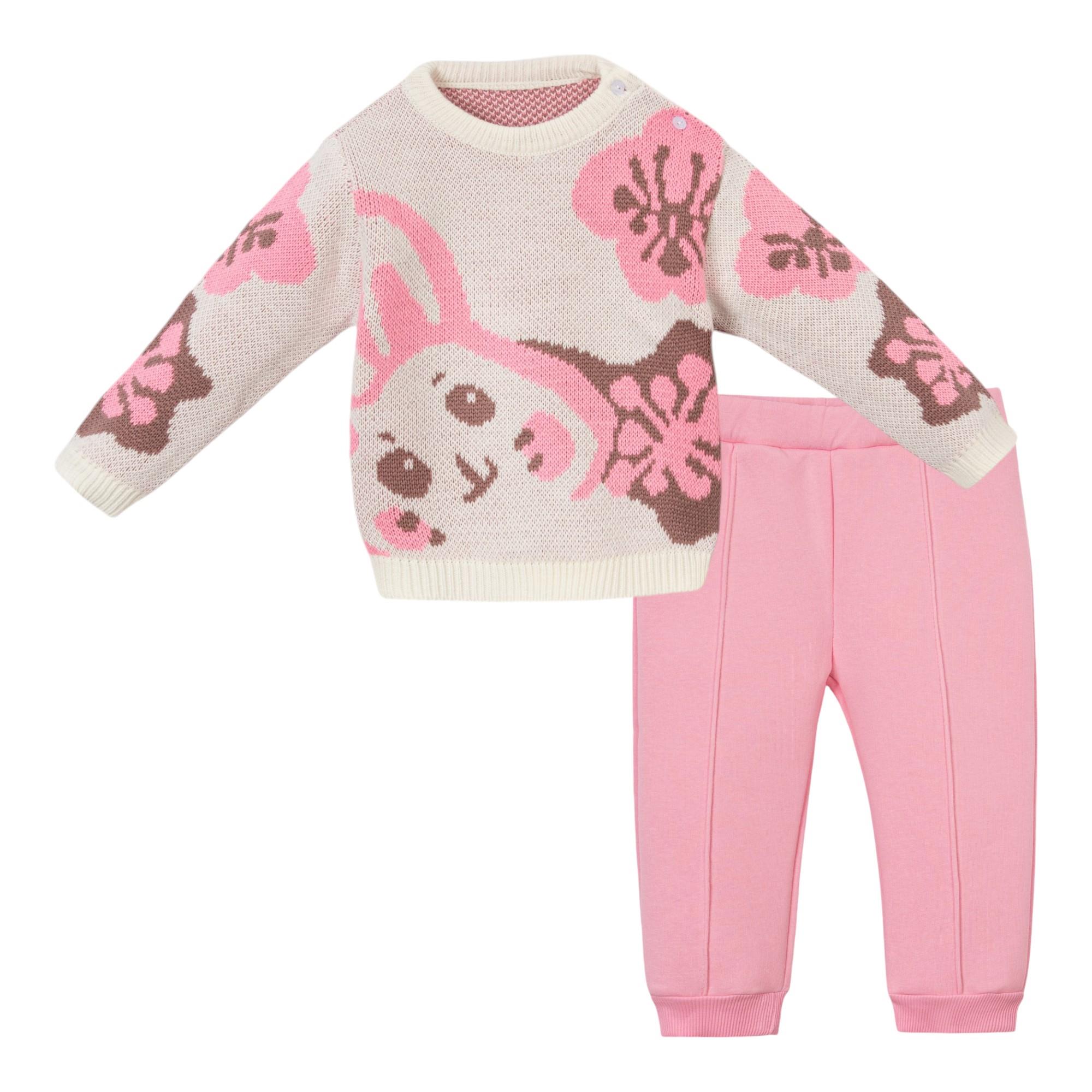 Tavşan Desenli Kız Bebek Triko İkili Takım
