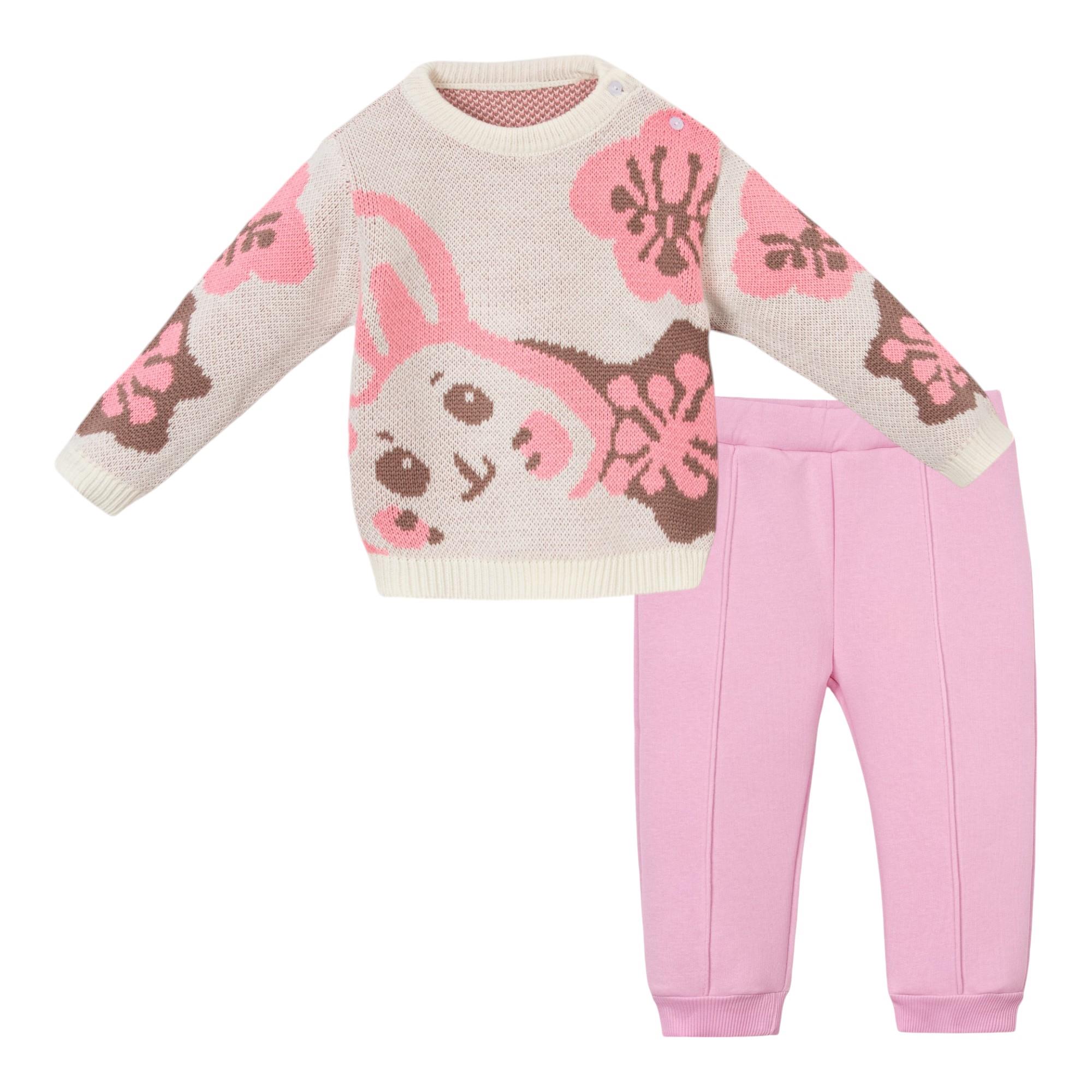 Tavşan Desenli Kız Bebek Triko İkili Takım