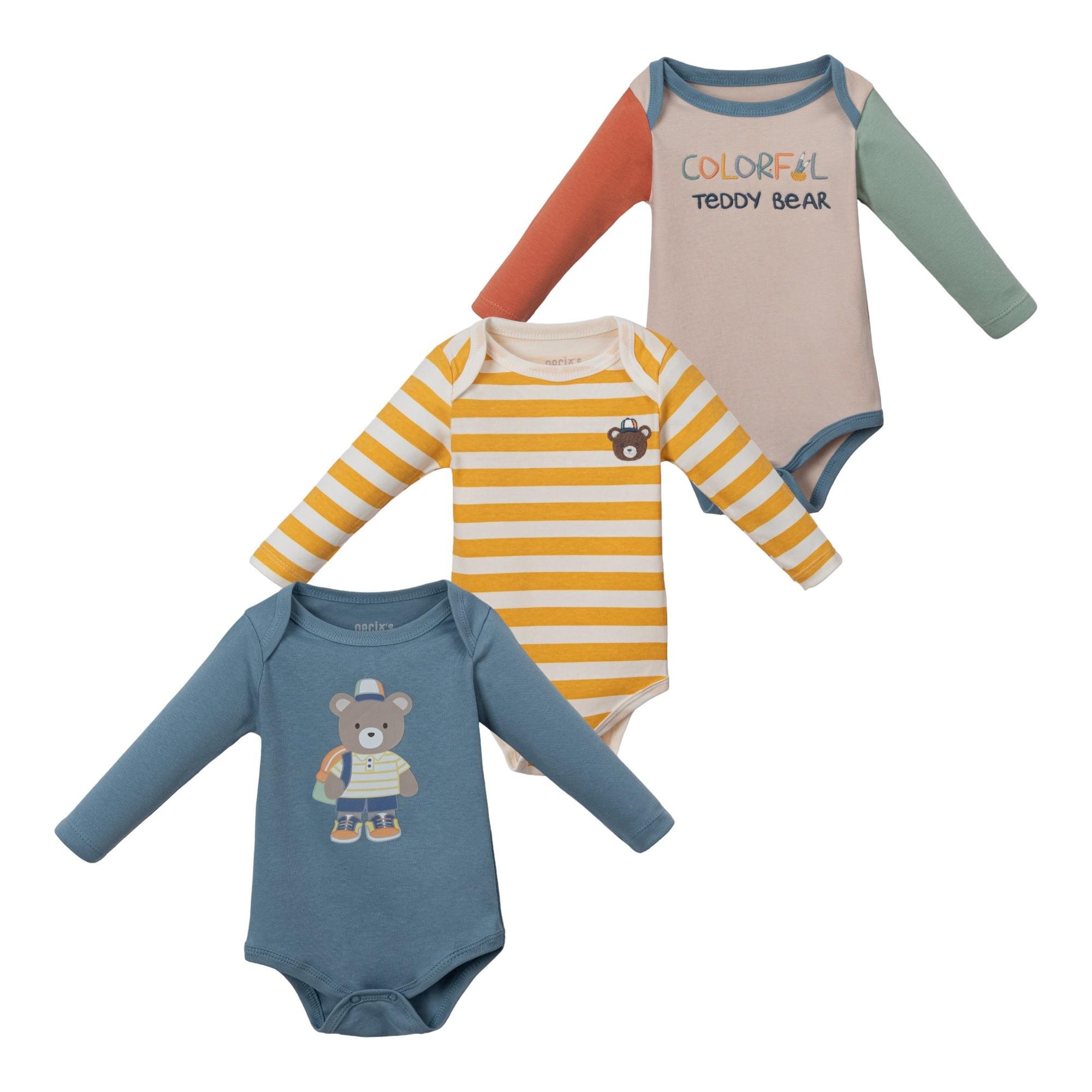 Teddy Colorful Erkek Bebek Üçlü Body