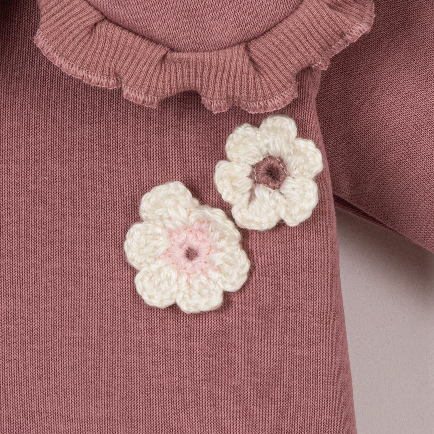 Tığ İşi İşlemeli Bebek Yaka Kız Bebek İkili Takım