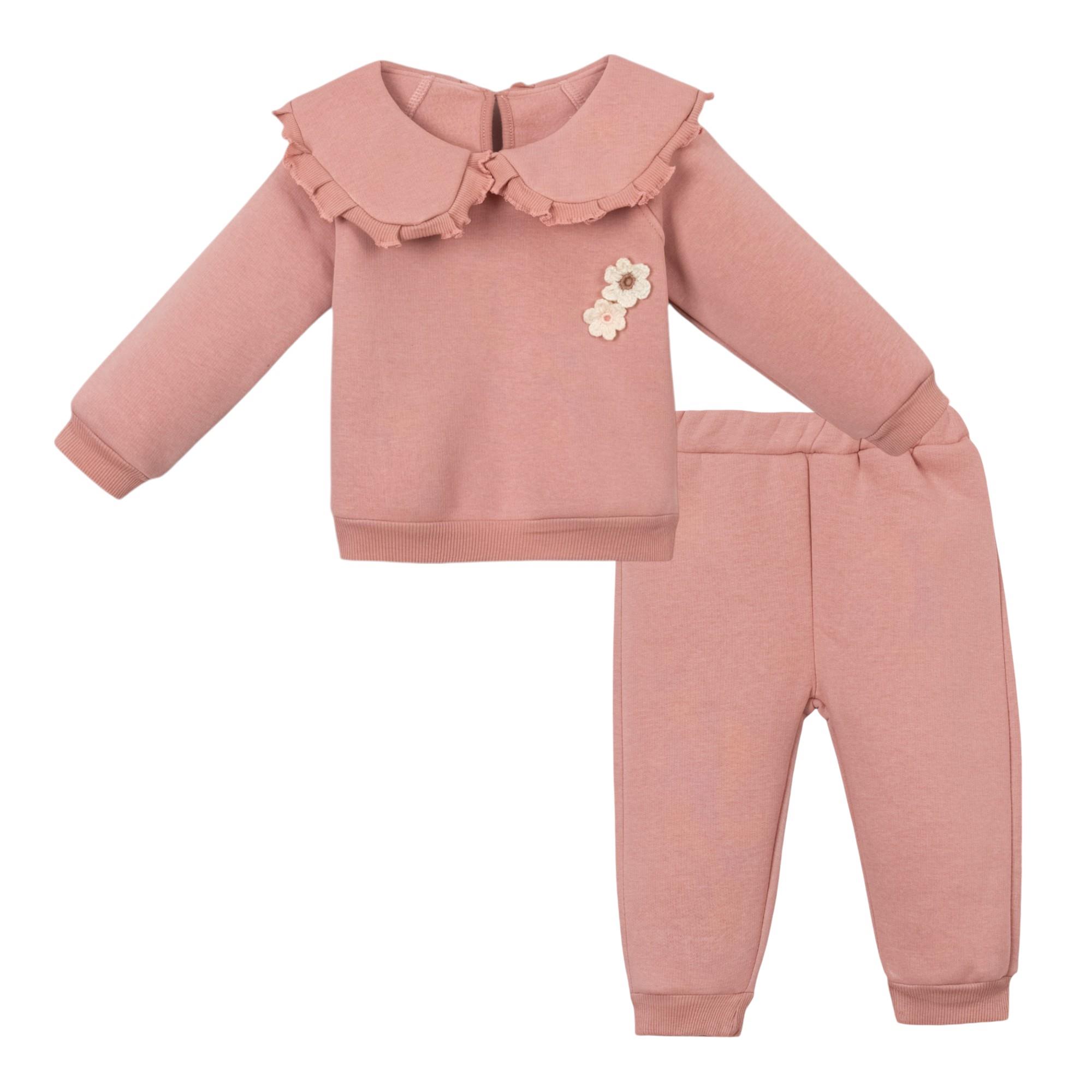Tığ İşi İşlemeli Bebek Yaka Kız Bebek İkili Takım