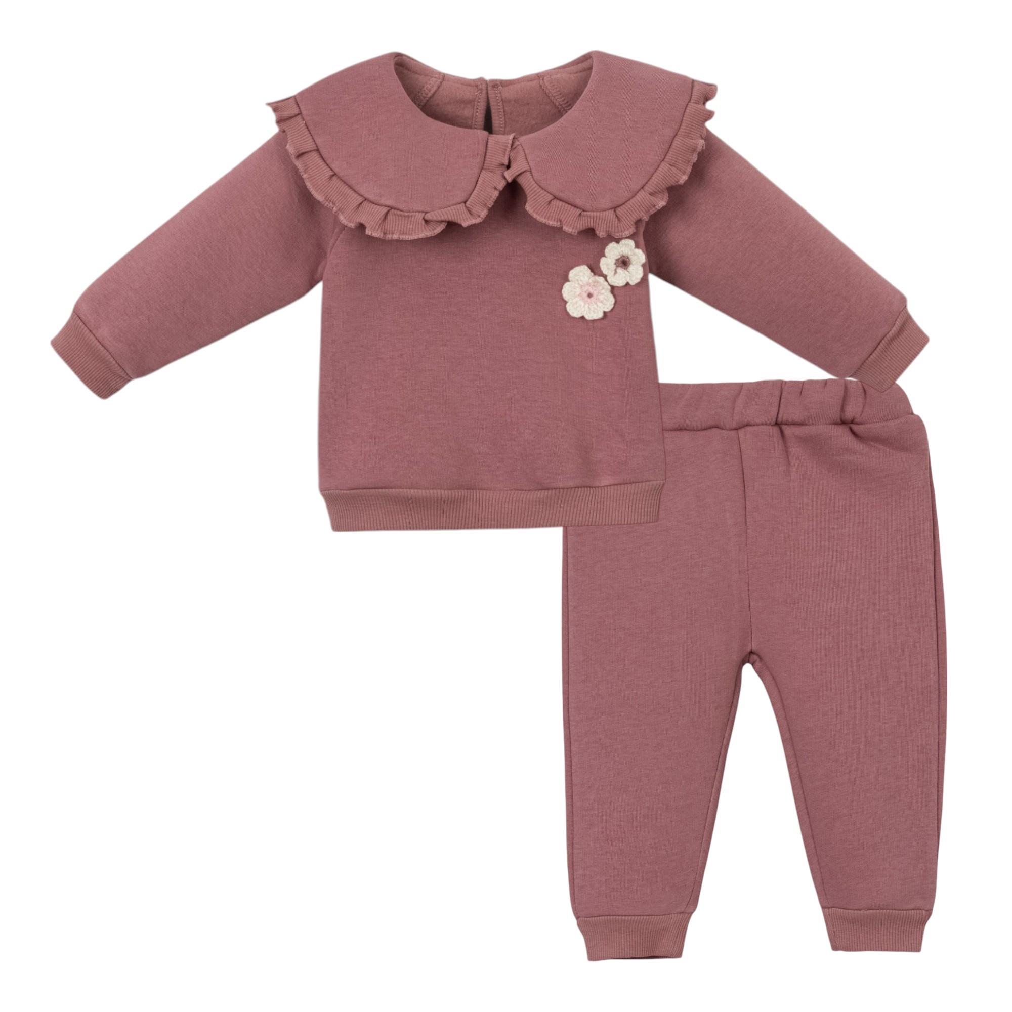 Tığ İşi İşlemeli Bebek Yaka Kız Bebek İkili Takım