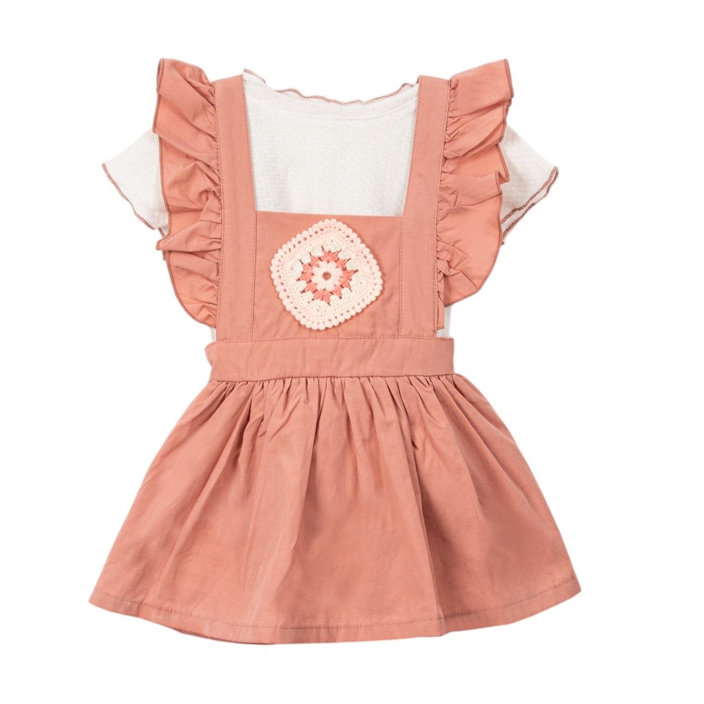 Tığ İşi Motifli Salopet Kız Bebek İkili Takım