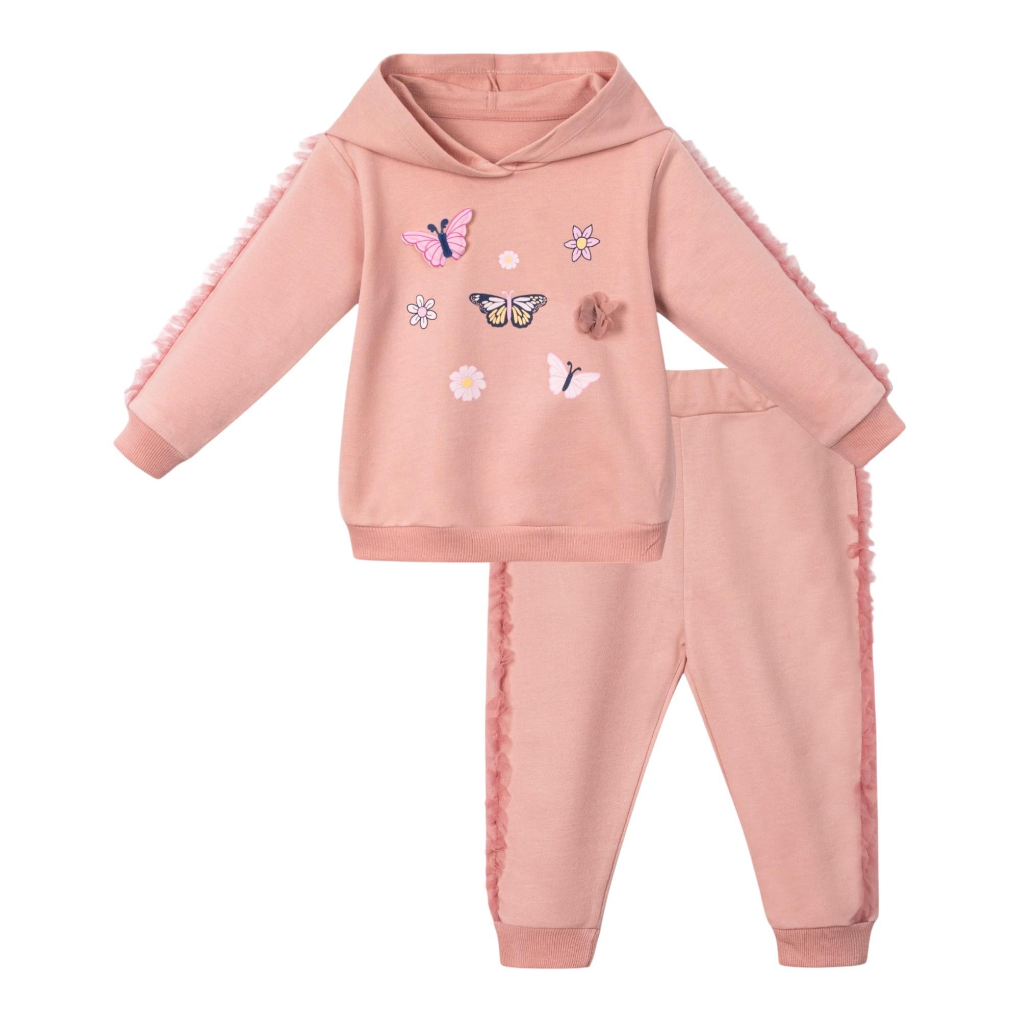 Üç Boyutlu Kelebek Desenli Kapüşonlu Kız Bebek İkili Takım