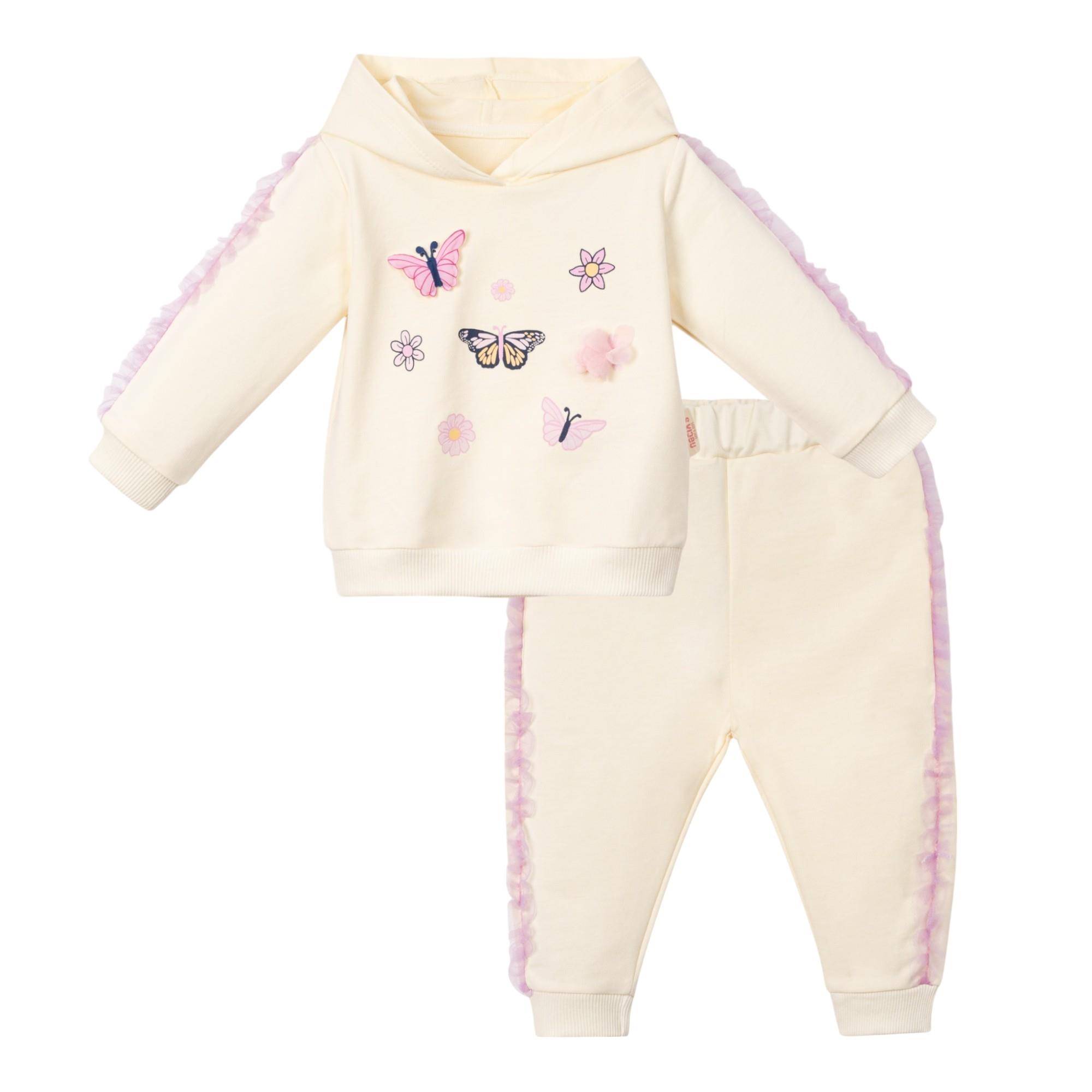 Üç Boyutlu Kelebek Desenli Kapüşonlu Kız Bebek İkili Takım