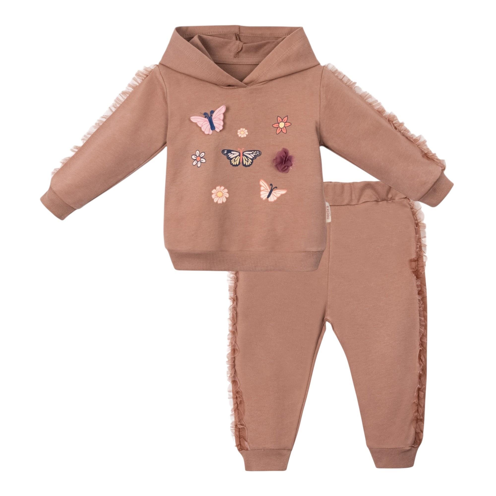 Üç Boyutlu Kelebek Desenli Kapüşonlu Kız Bebek İkili Takım