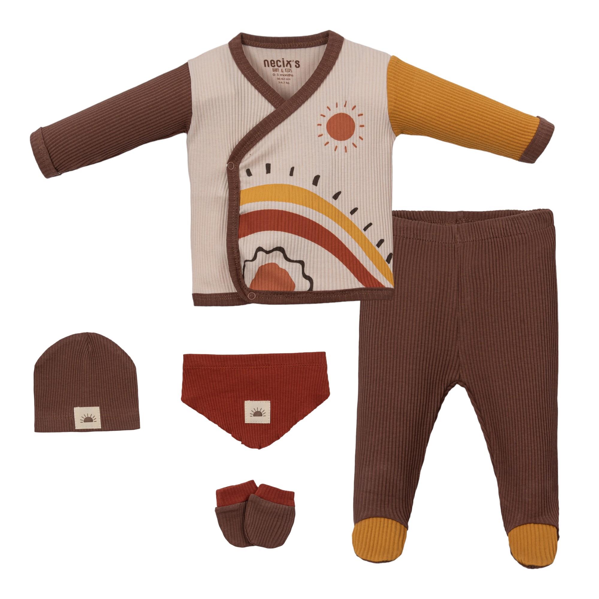 Verdun Güneş Temalı Erkek Bebek Hastane Çıkışı Beşli Set