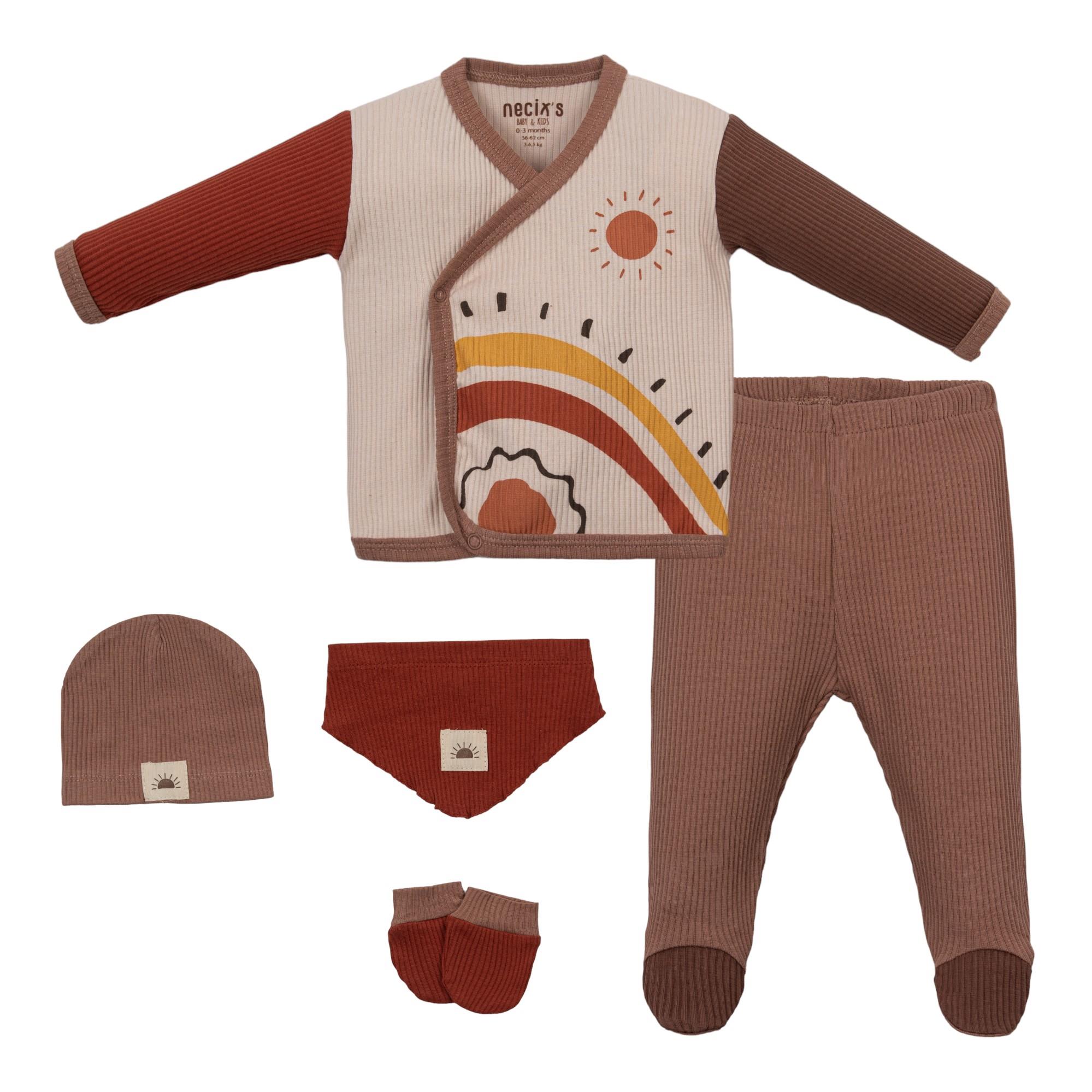 Verdun Güneş Temalı Erkek Bebek Hastane Çıkışı Beşli Set