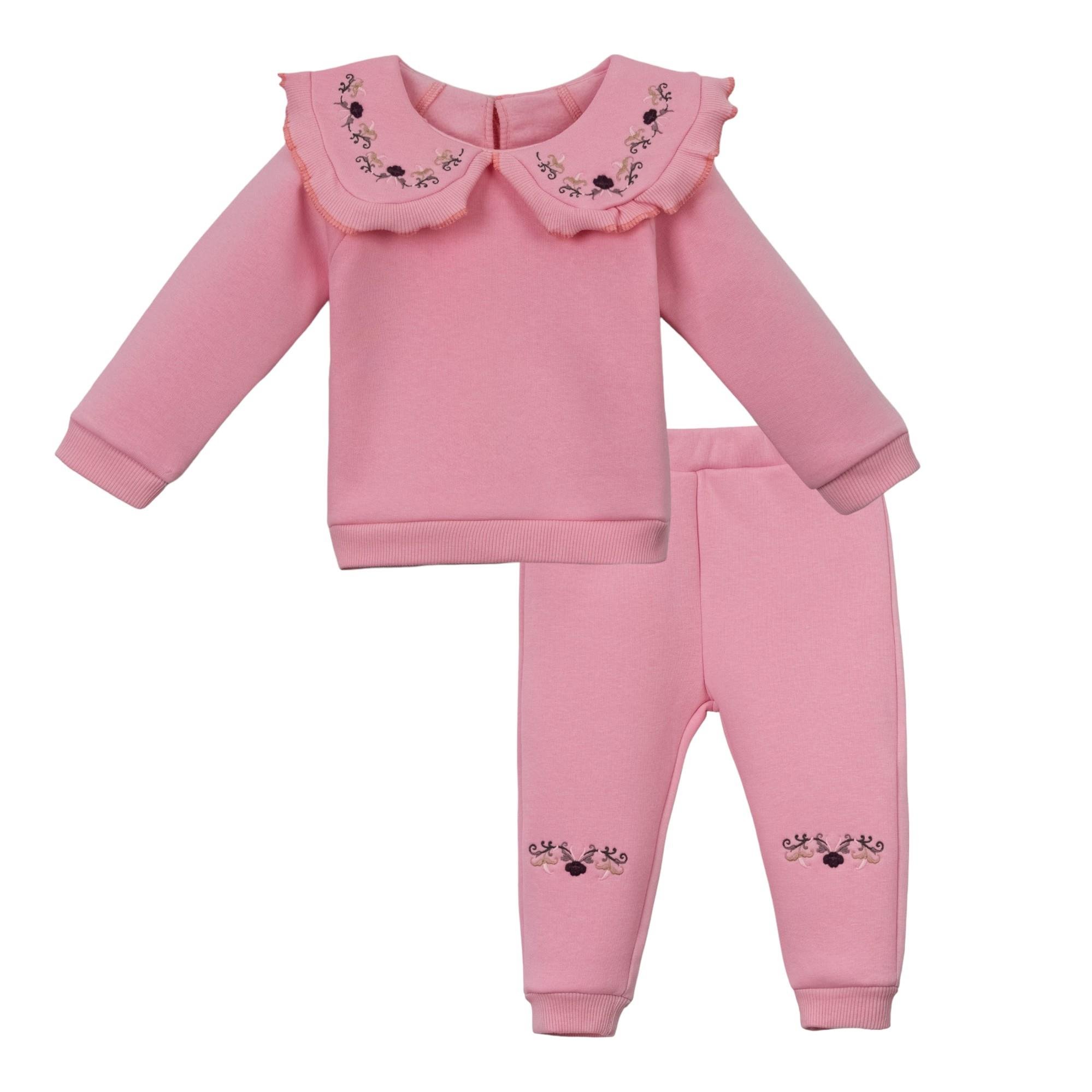 Verona Bebe Yakası İşlemeli Kız Bebek İkili Takım