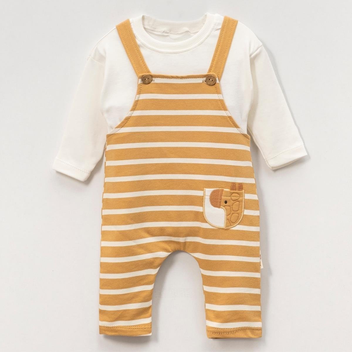 VOVİDO ERKEK BEBEK ZEBRA APLİKELİ ÇİZGİLİ SALOPET TULUM 6-24 AY