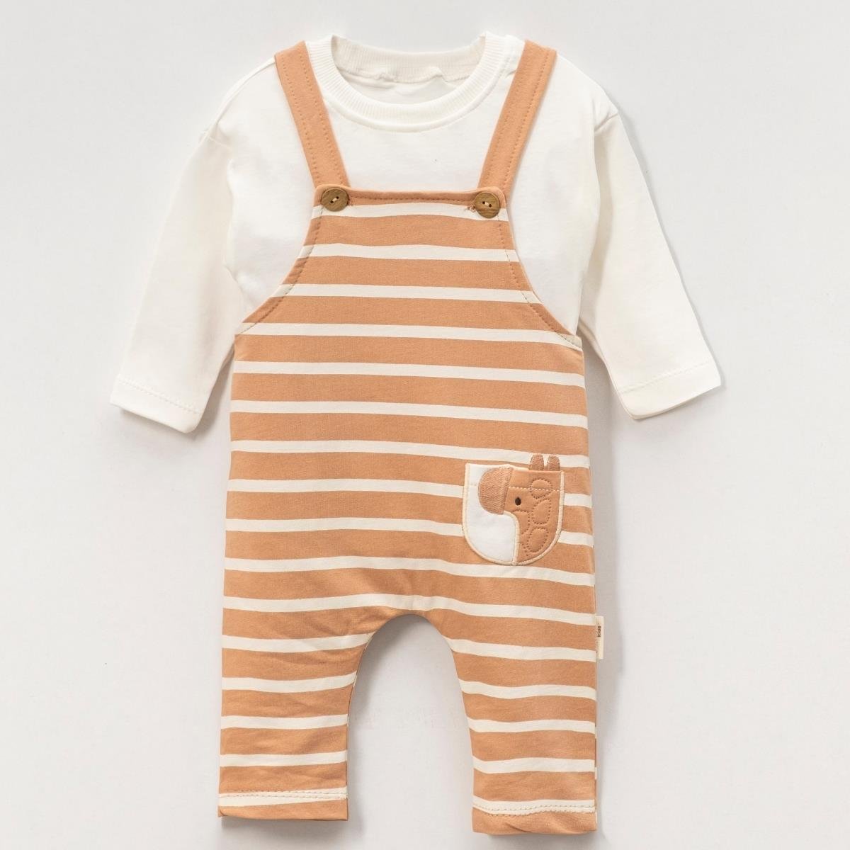 VOVİDO ERKEK BEBEK ZEBRA APLİKELİ ÇİZGİLİ SALOPET TULUM 6-24 AY