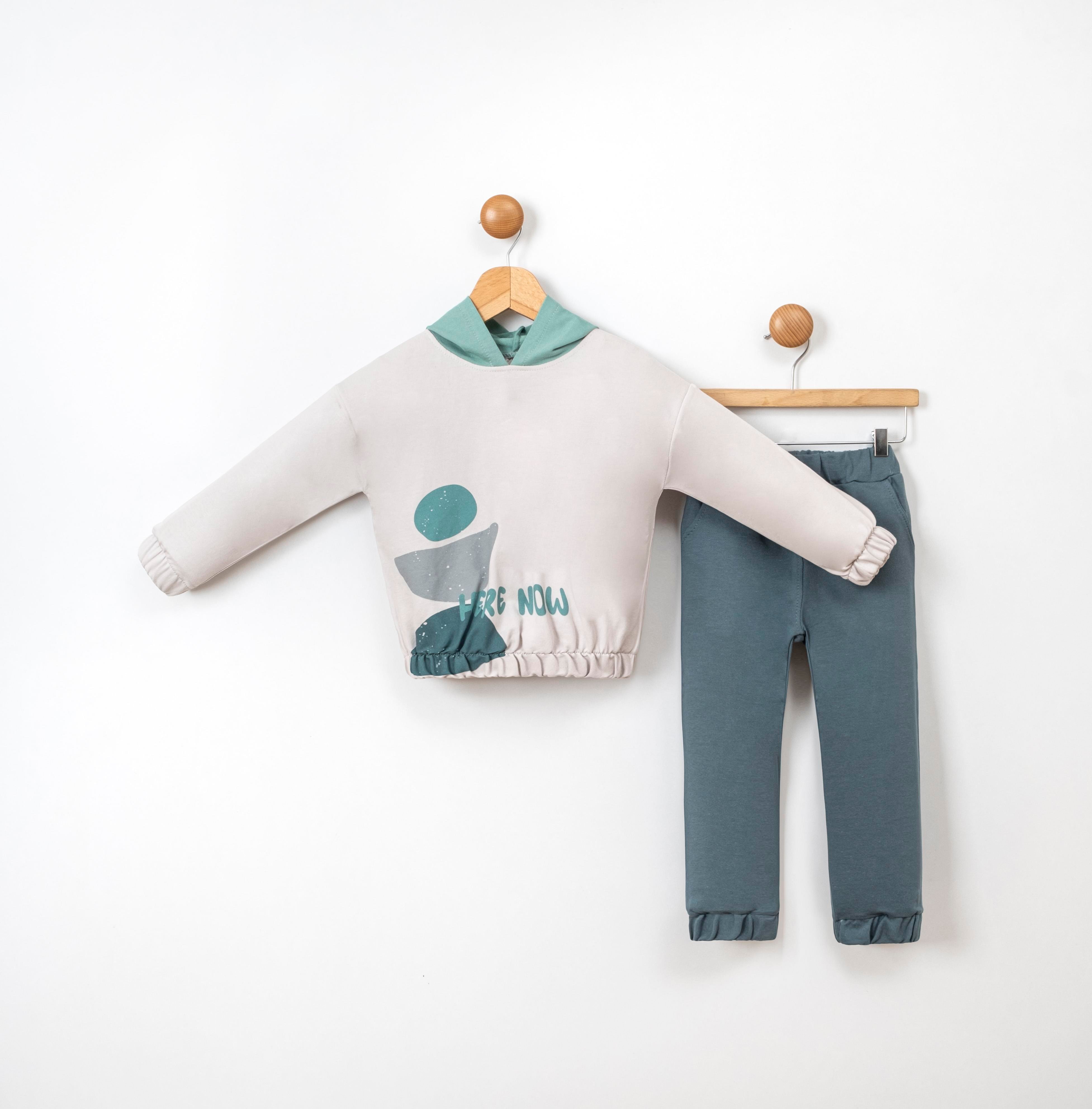 Vovido Here Now Baskılı Kapüşonlu Erkek Bebek İkili Takım