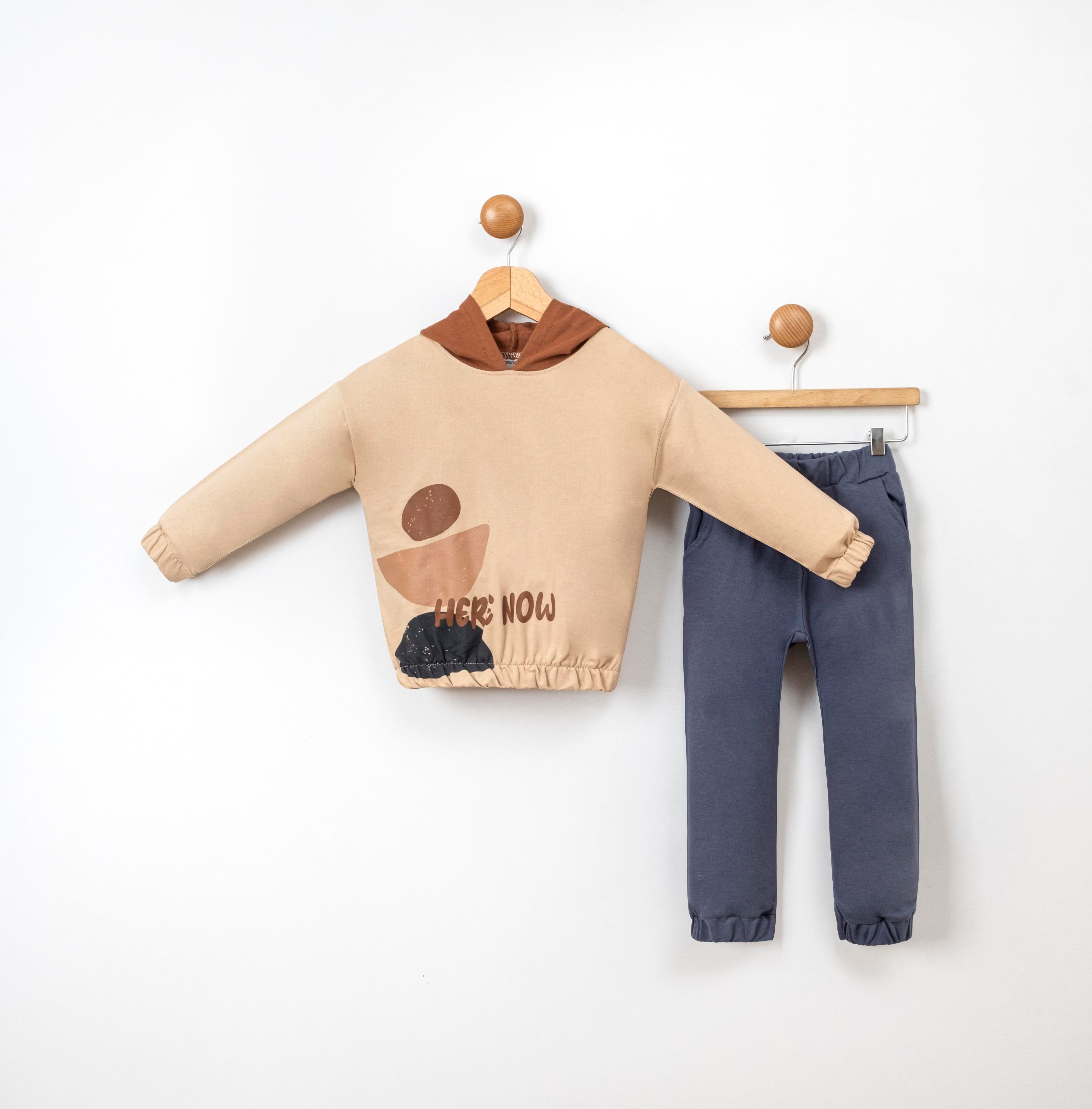 Vovido Here Now Baskılı Kapüşonlu Erkek Bebek İkili Takım