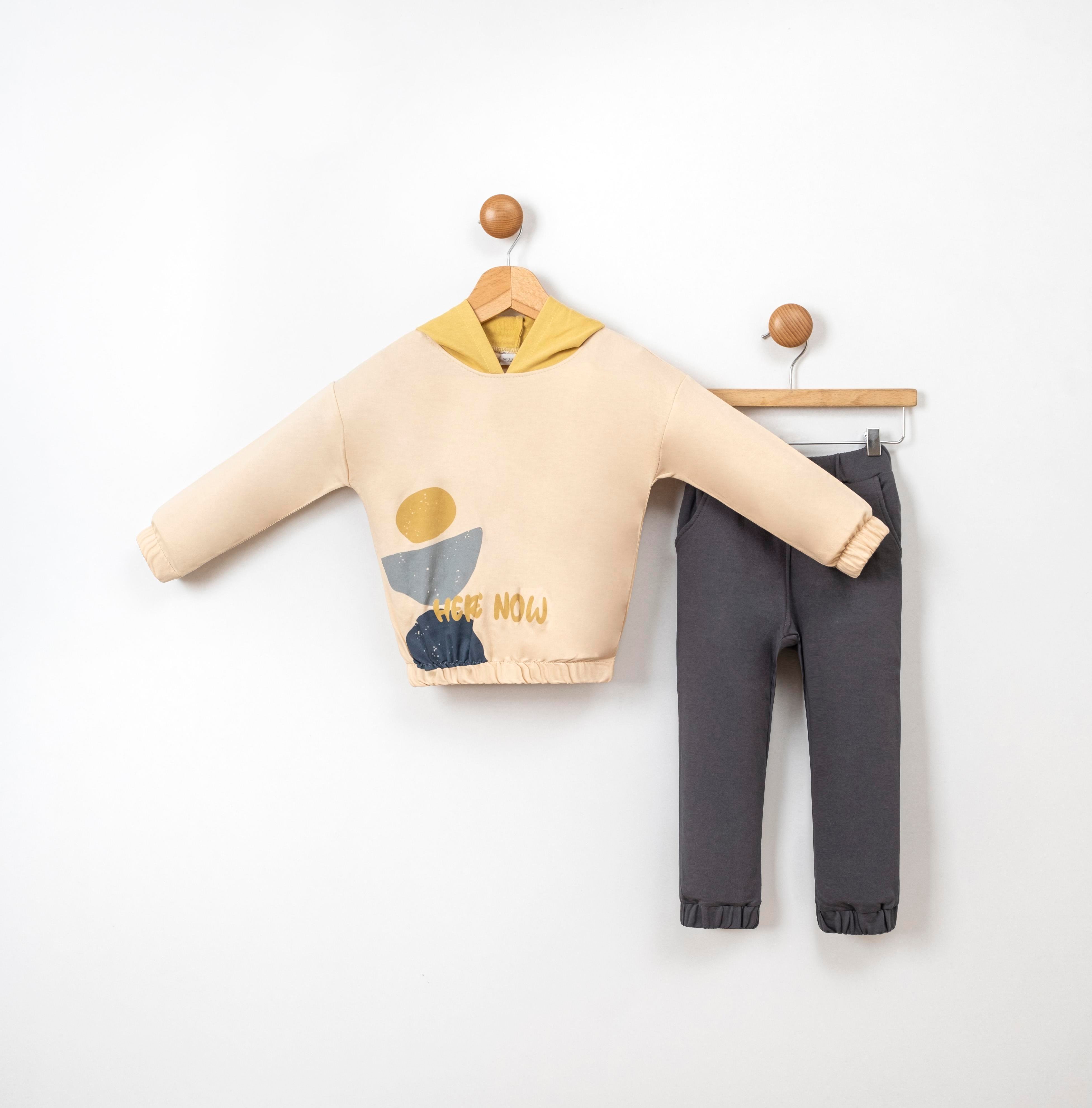 Vovido Here Now Baskılı Kapüşonlu Erkek Bebek İkili Takım