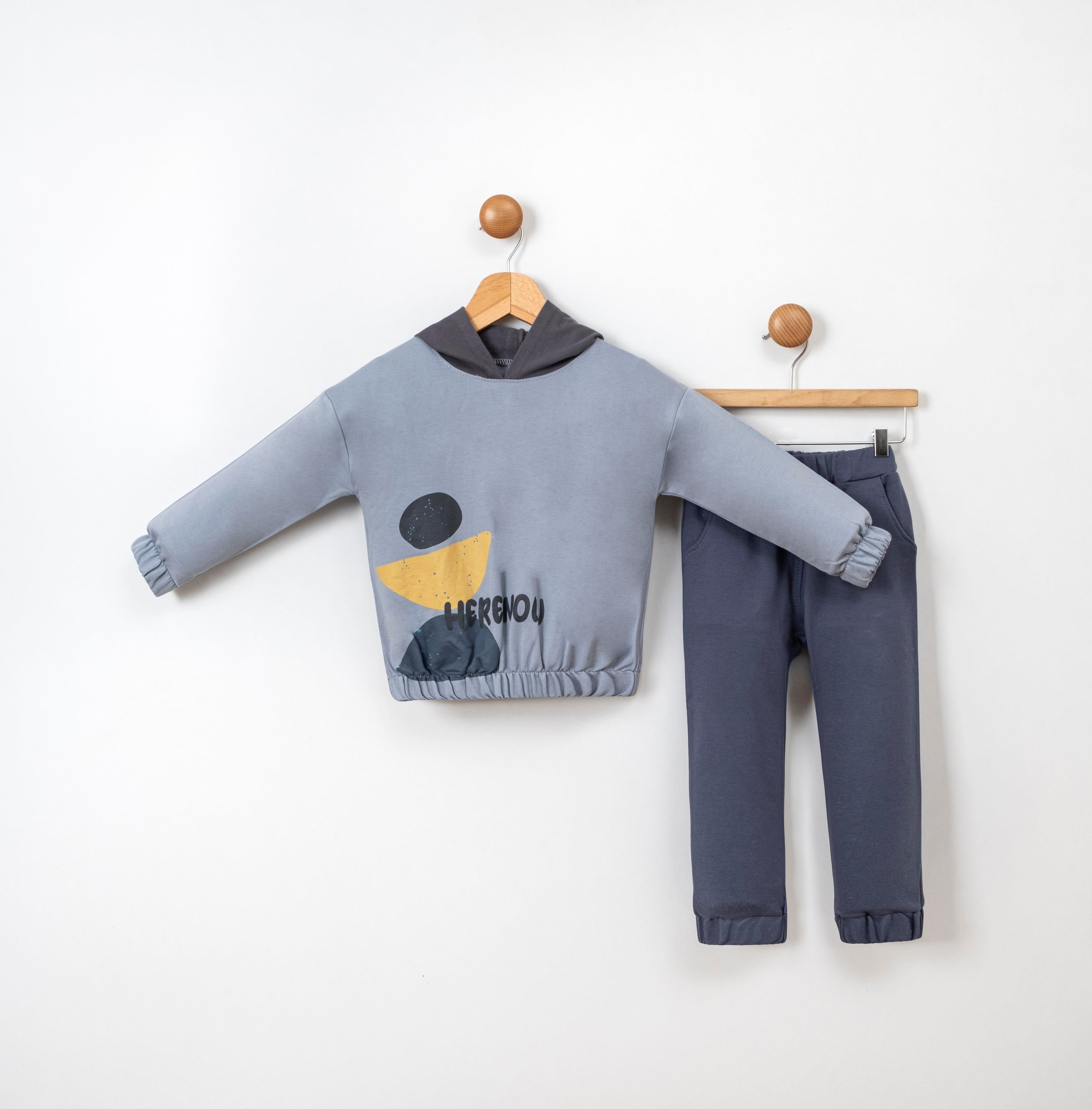 Vovido Here Now Baskılı Kapüşonlu Erkek Bebek İkili Takım