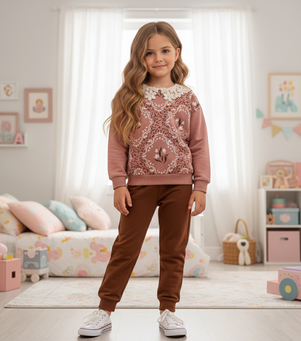 VOVİDO KİDS YAKA DETAYLI KIZ ÇOCUK TAKIM