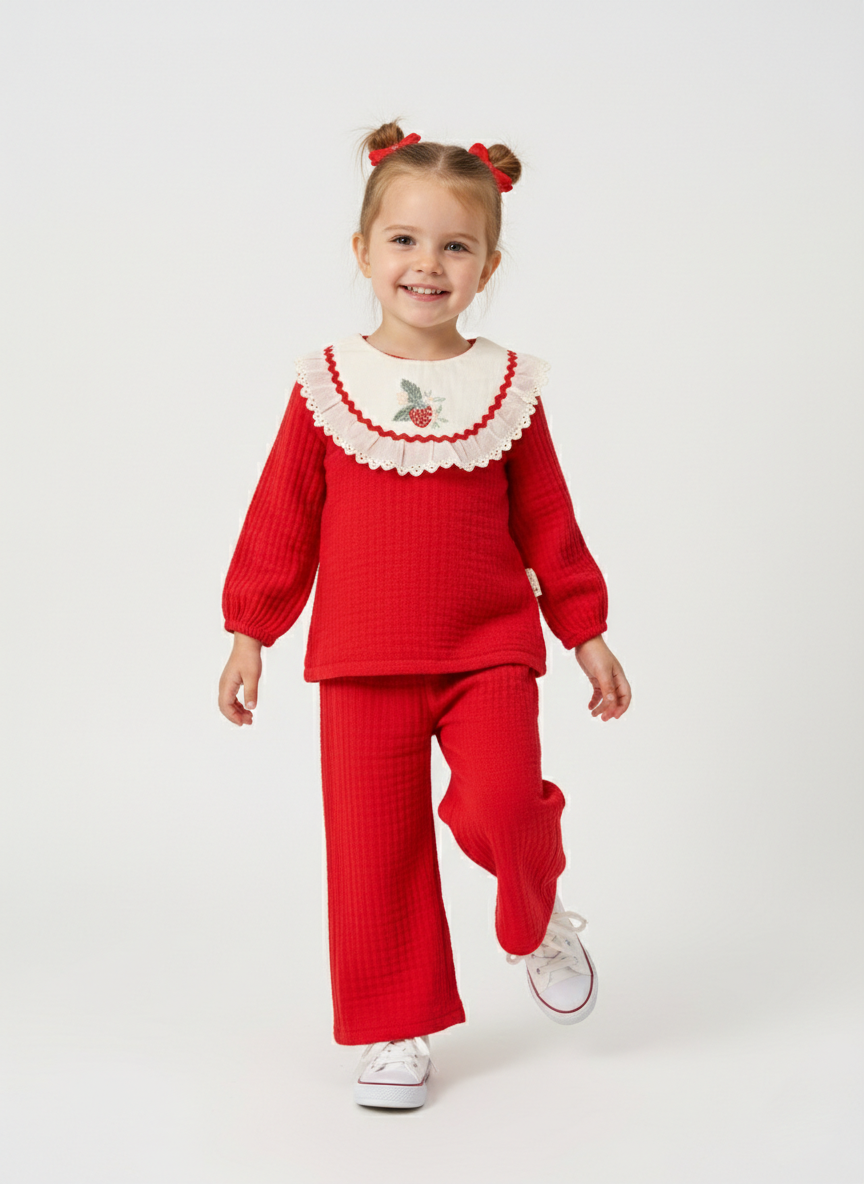 VOVİDO KİDS YAKA NAKIŞLI KIZ BEBEK TAKIM