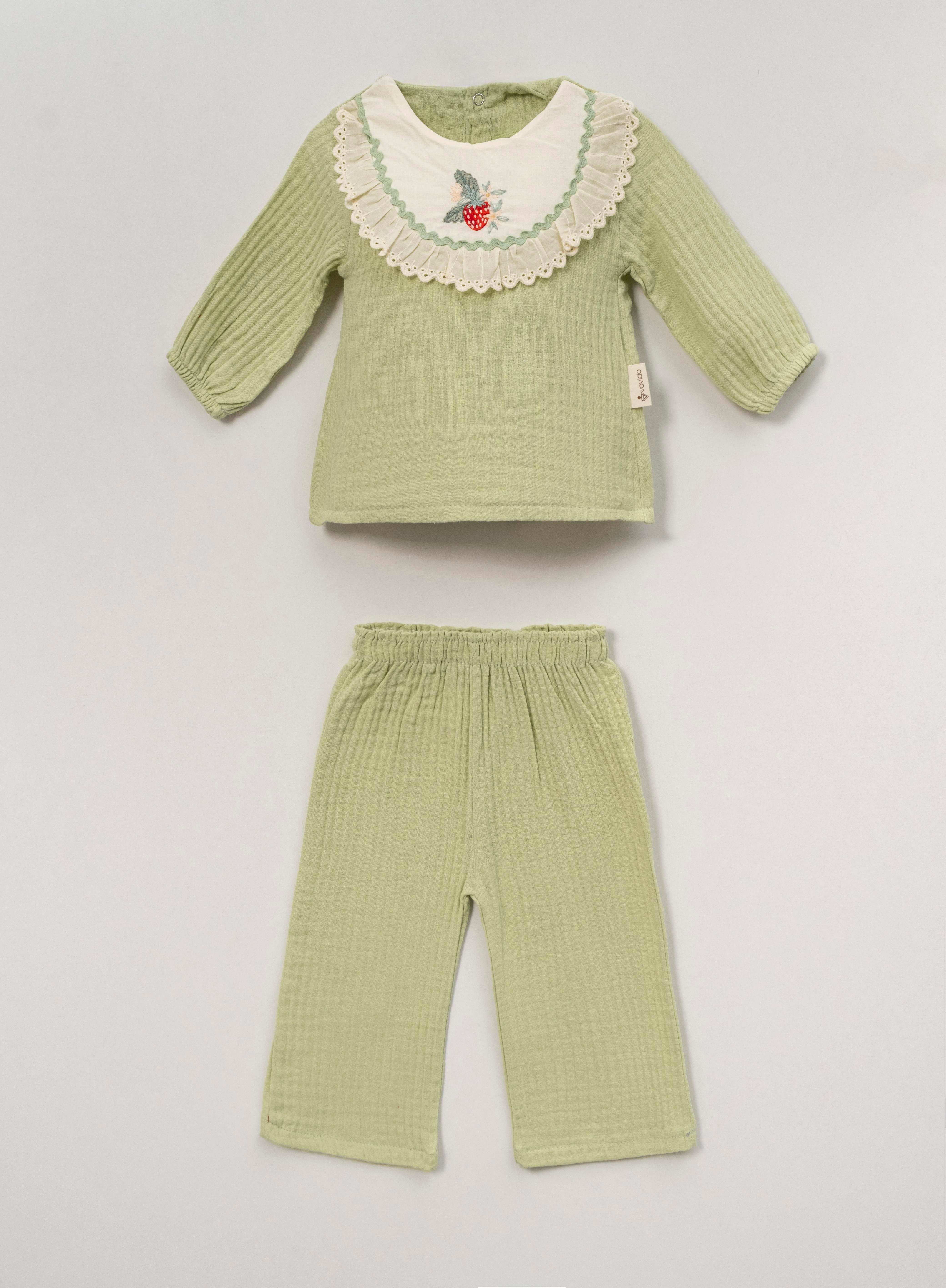 VOVİDO KİDS YAKA NAKIŞLI KIZ BEBEK TAKIM