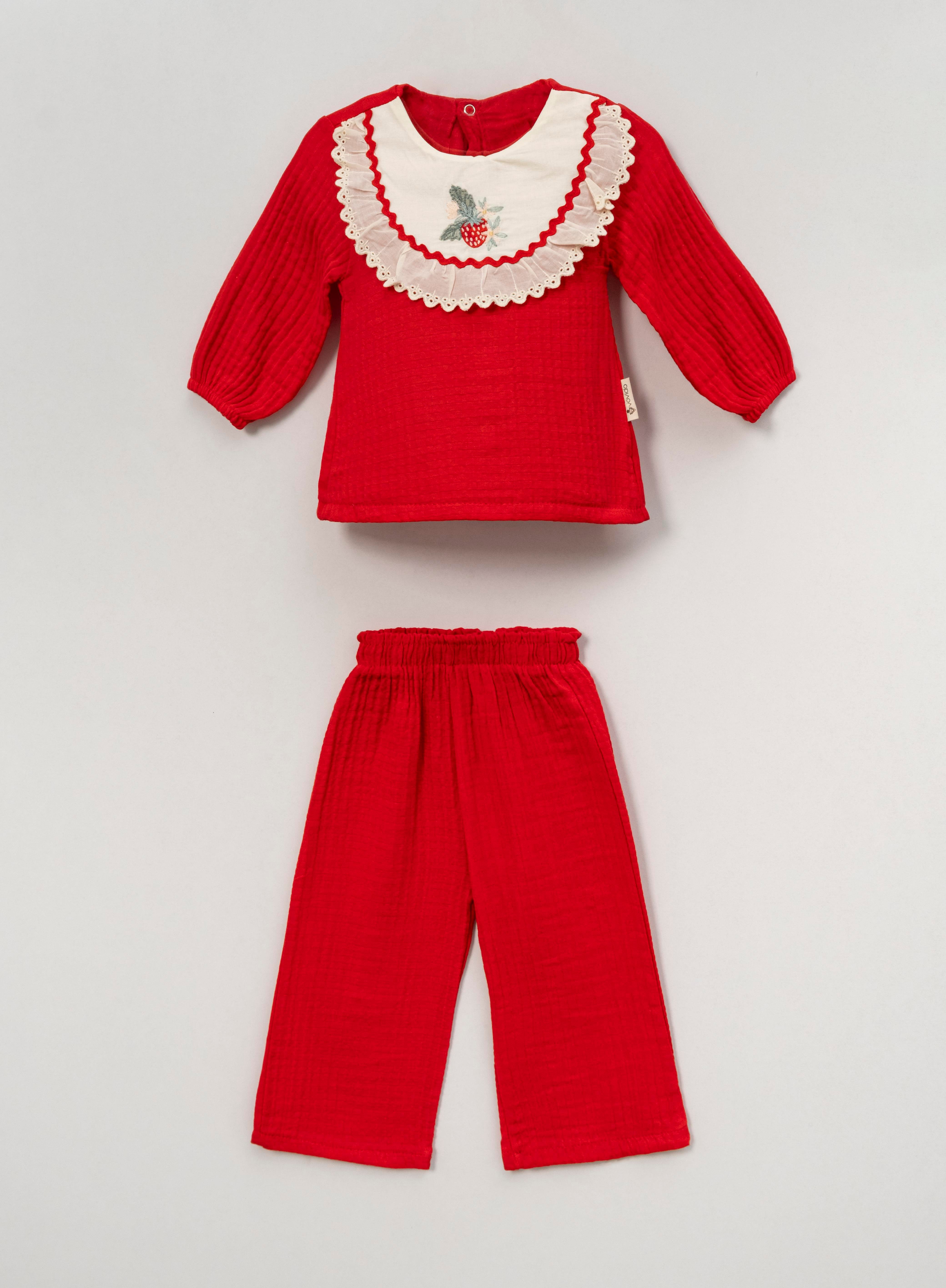 VOVİDO KİDS YAKA NAKIŞLI KIZ BEBEK TAKIM