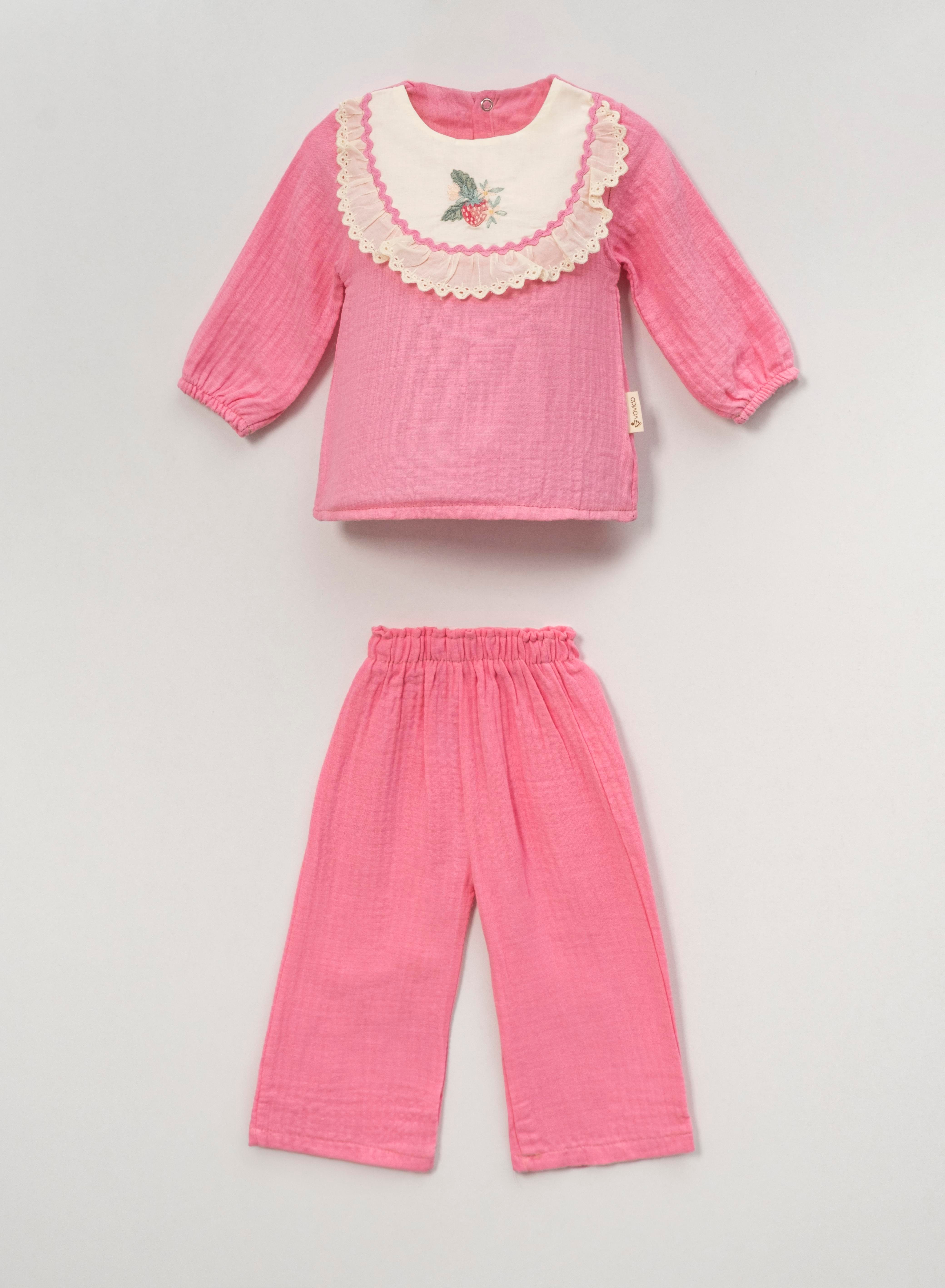 VOVİDO KİDS YAKA NAKIŞLI KIZ BEBEK TAKIM