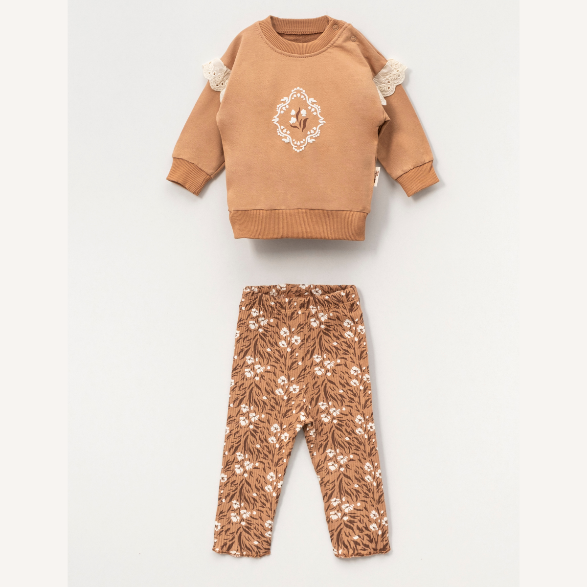 VOVİDO KIZ BEBEK ANTİK İÇEK DESENLİ 2 Lİ TAKIM