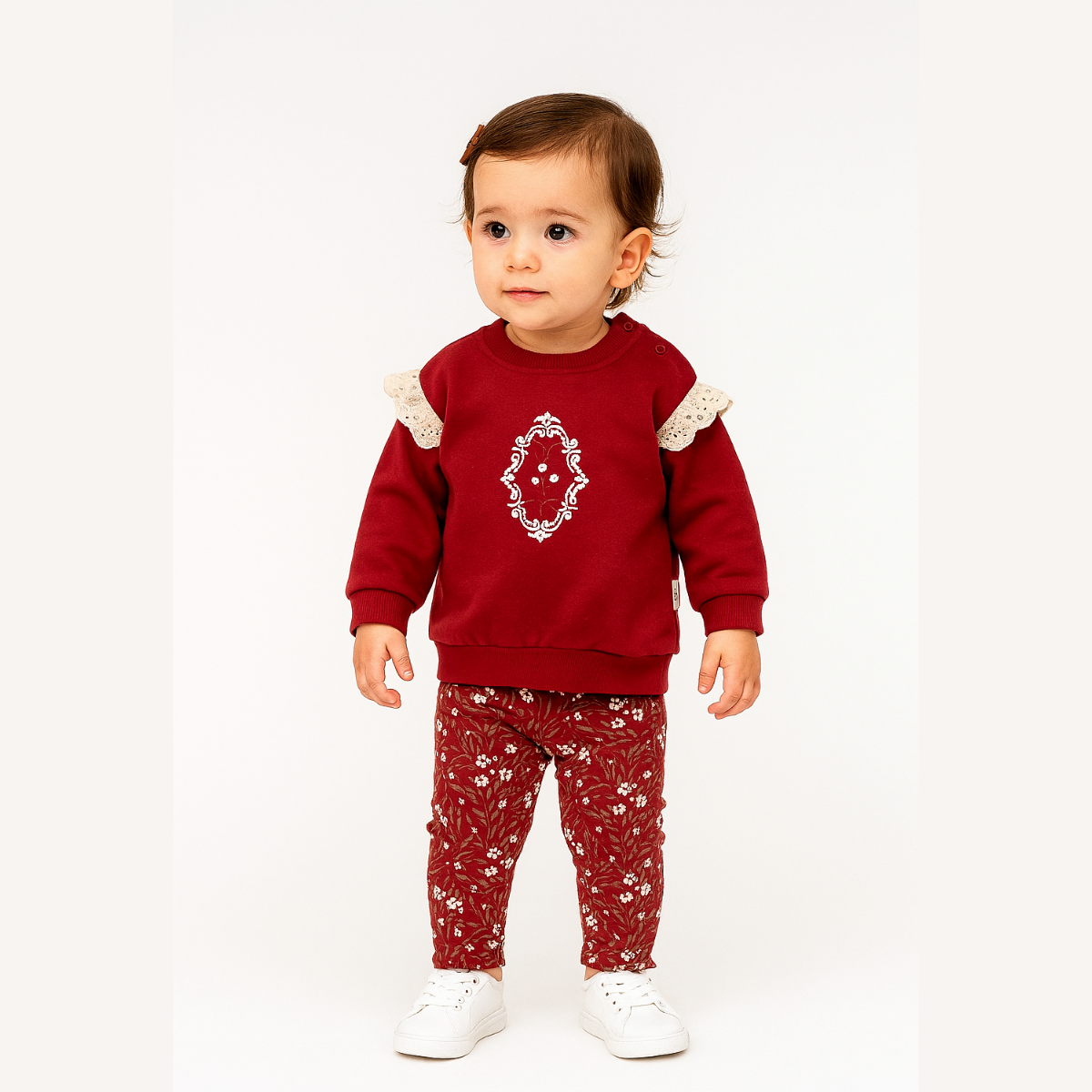 VOVİDO KIZ BEBEK ANTİK İÇEK DESENLİ 2 Lİ TAKIM