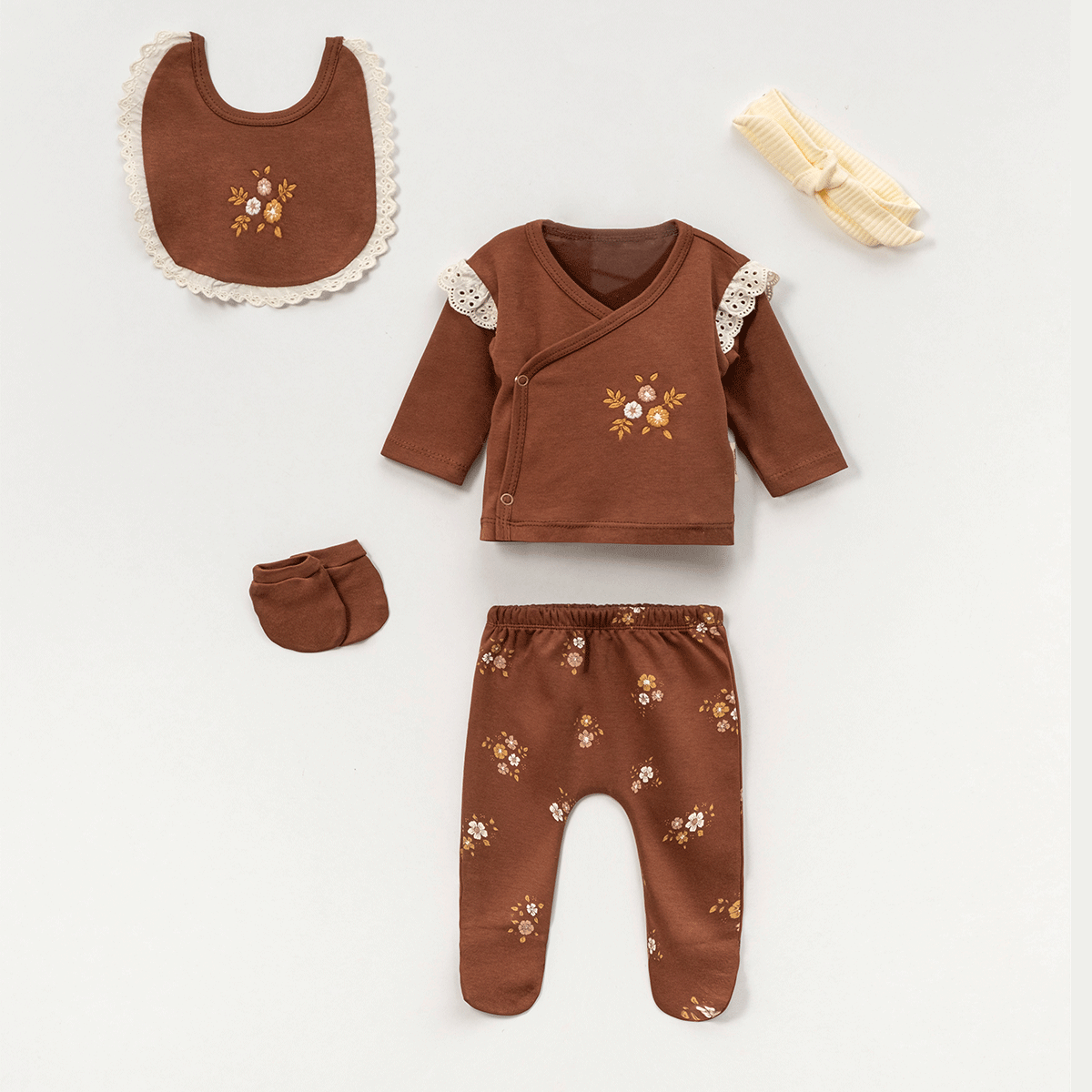 VOVİDO KIZ BEBEK ÇİÇEK BASKILI 5 Lİ SET
