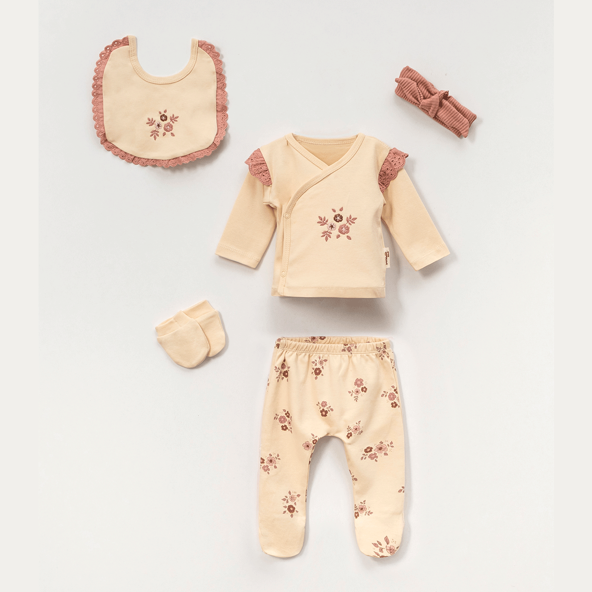 VOVİDO KIZ BEBEK ÇİÇEK BASKILI 5 Lİ SET