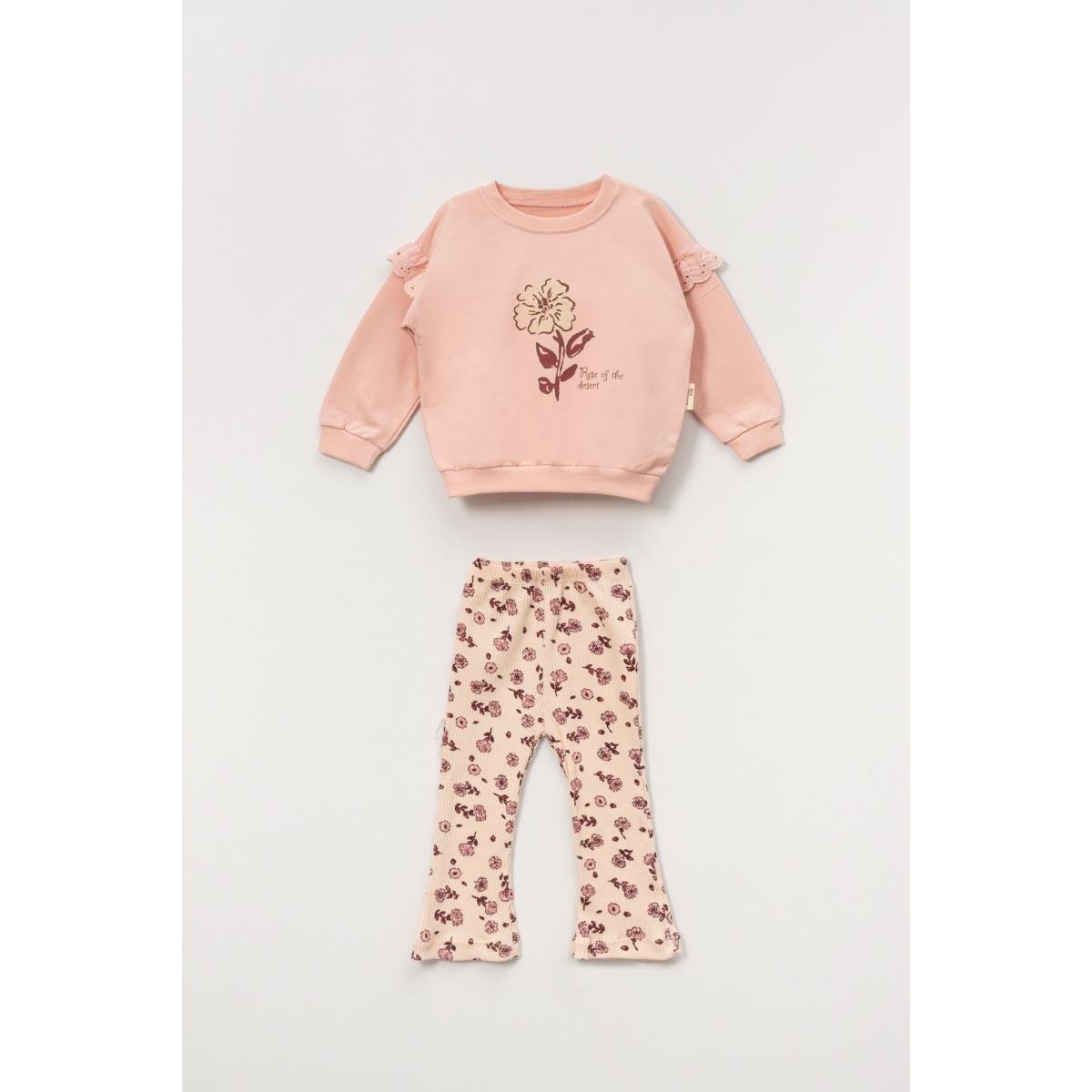 VOVİDO KIZ BEBEK ROSE BASKILI OMUZ BRODELİ 2 Lİ TAKIM