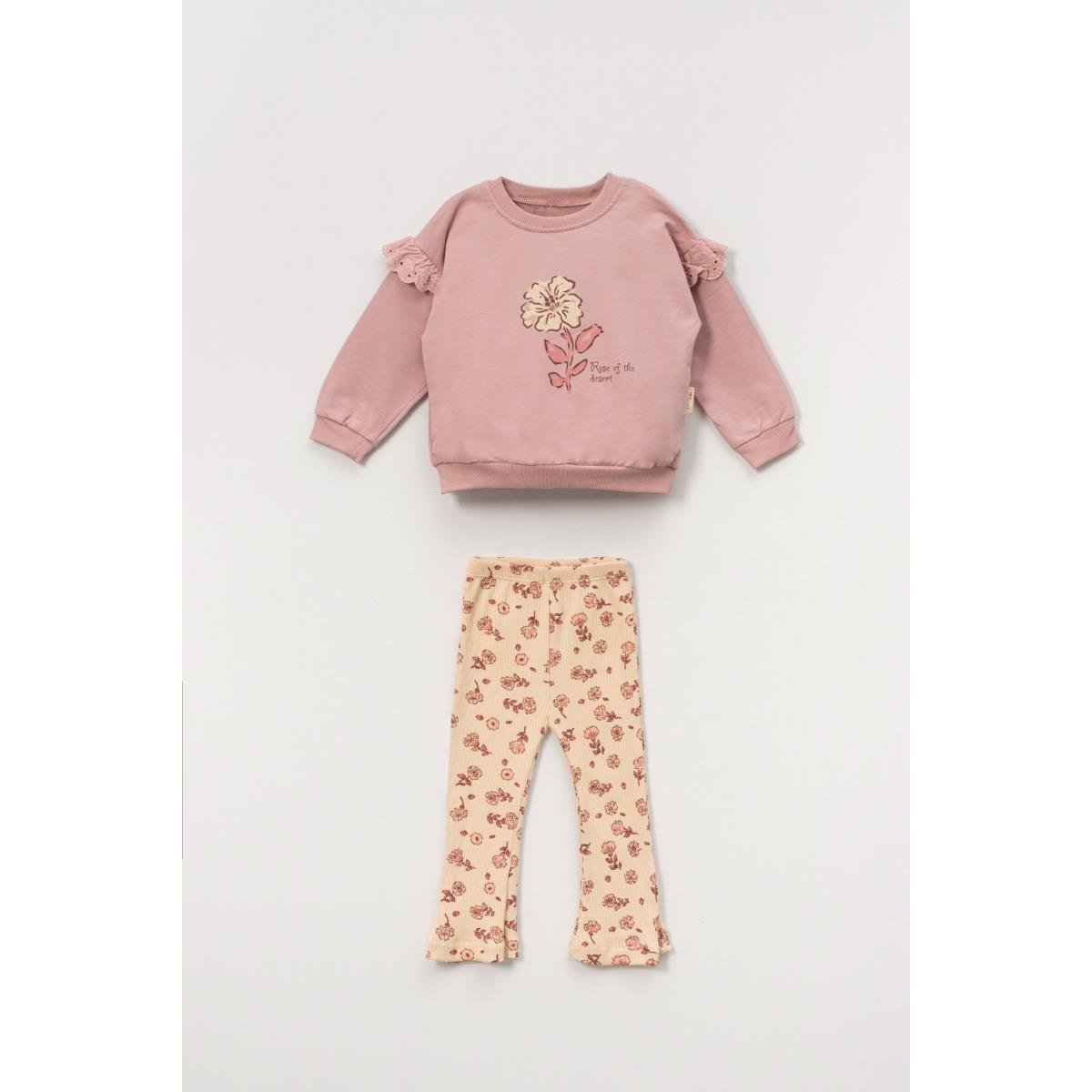 VOVİDO KIZ BEBEK ROSE BASKILI OMUZ BRODELİ 2 Lİ TAKIM