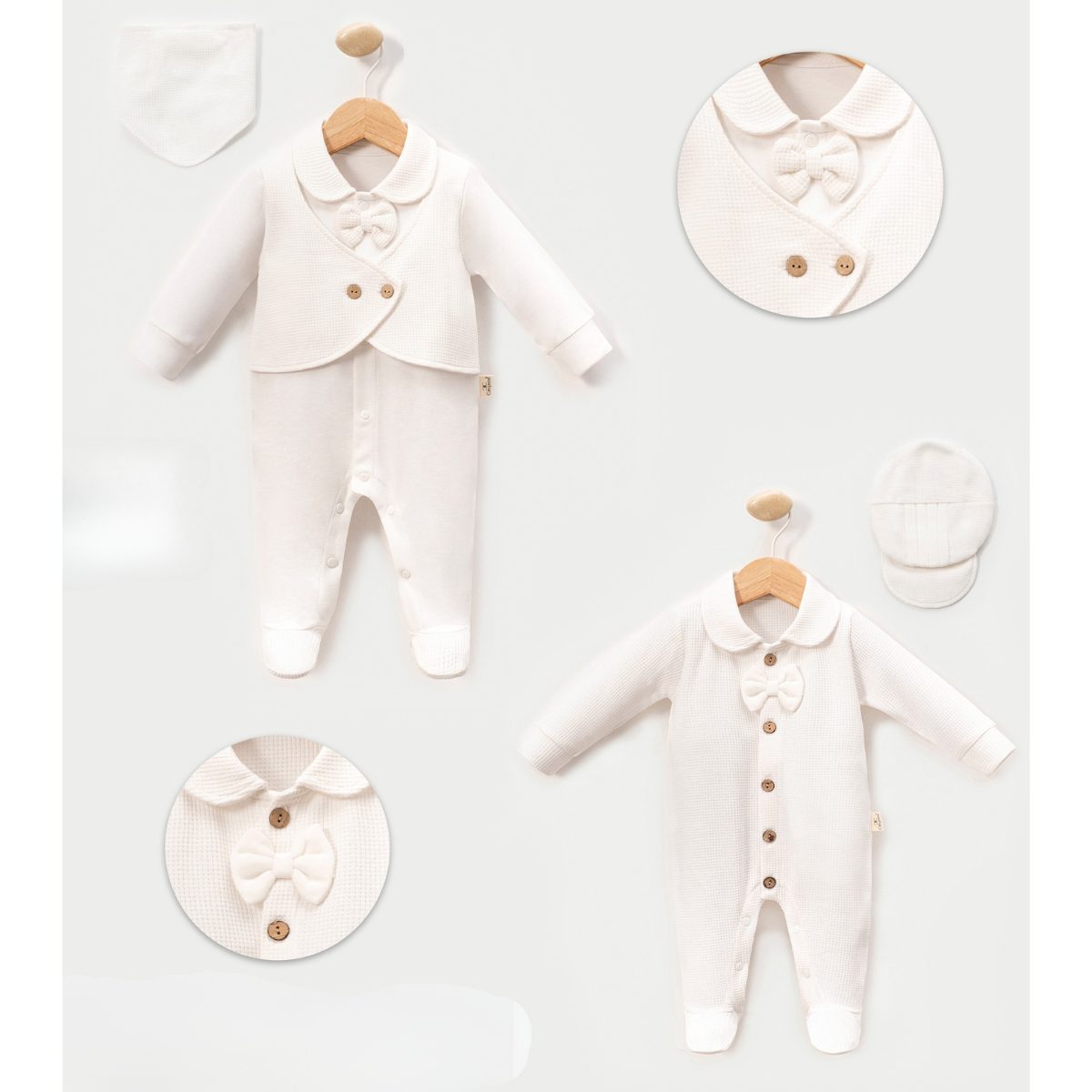 Waffle Kumaş Erkek Bebek İkili Tulum