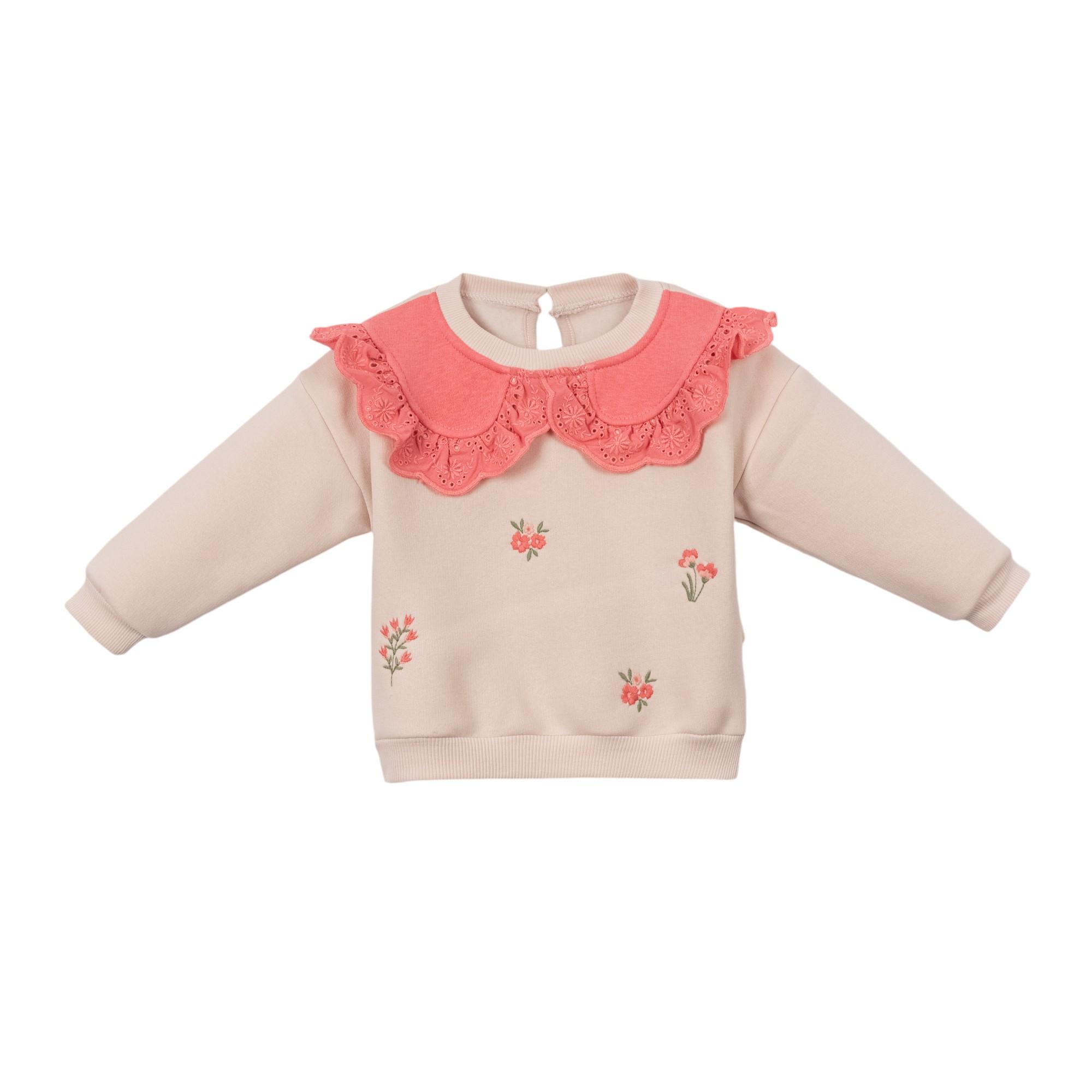 Yakalı Çiçek Nakışlı Kız Bebek İkili Takım