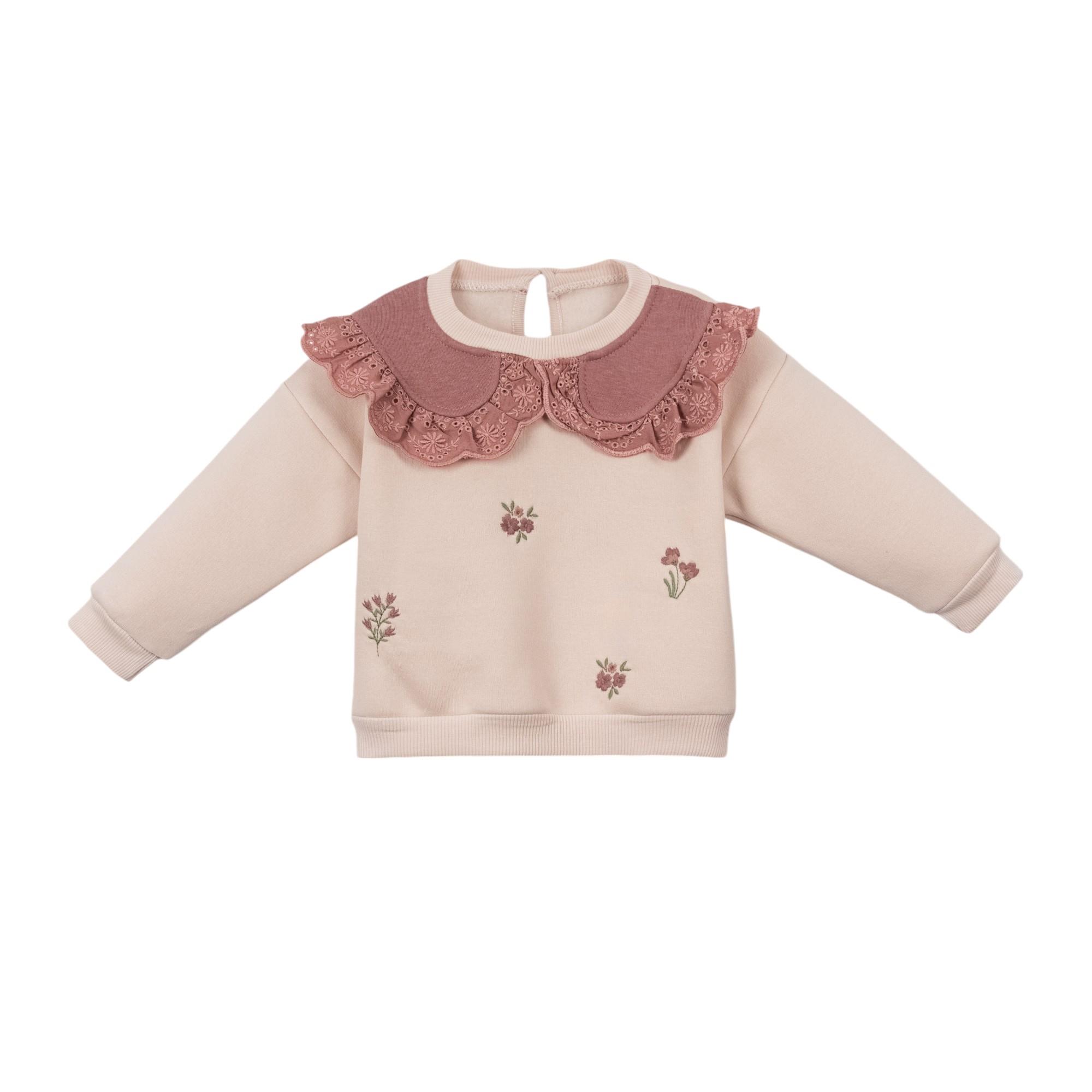 Yakalı Çiçek Nakışlı Kız Bebek İkili Takım