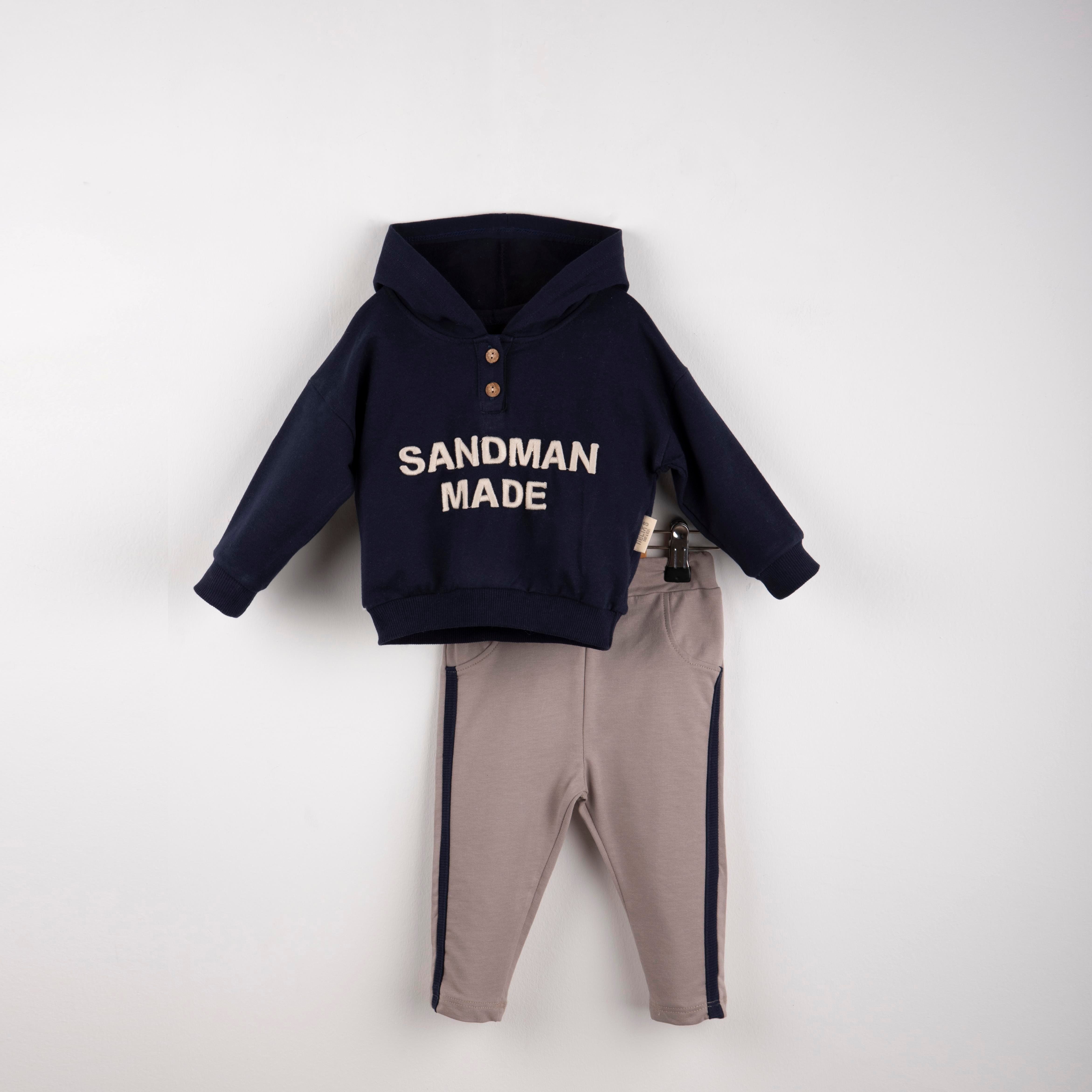 Yazı Baskılı Kapüşonlu Erkek Bebek İkili Takım