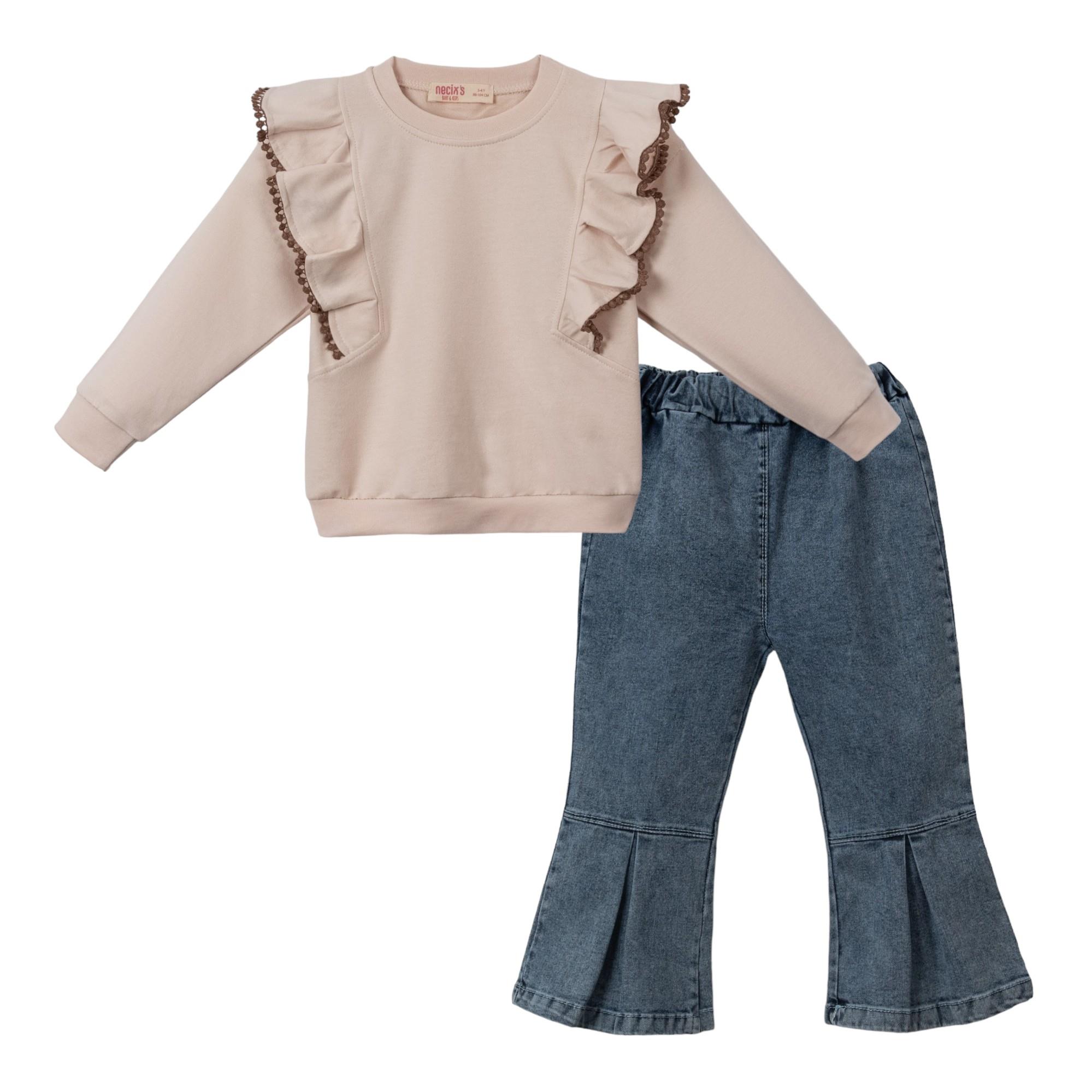 Zeyna Fırfırlı Kot Pantalonlu Kız Çocuk İkili Takım